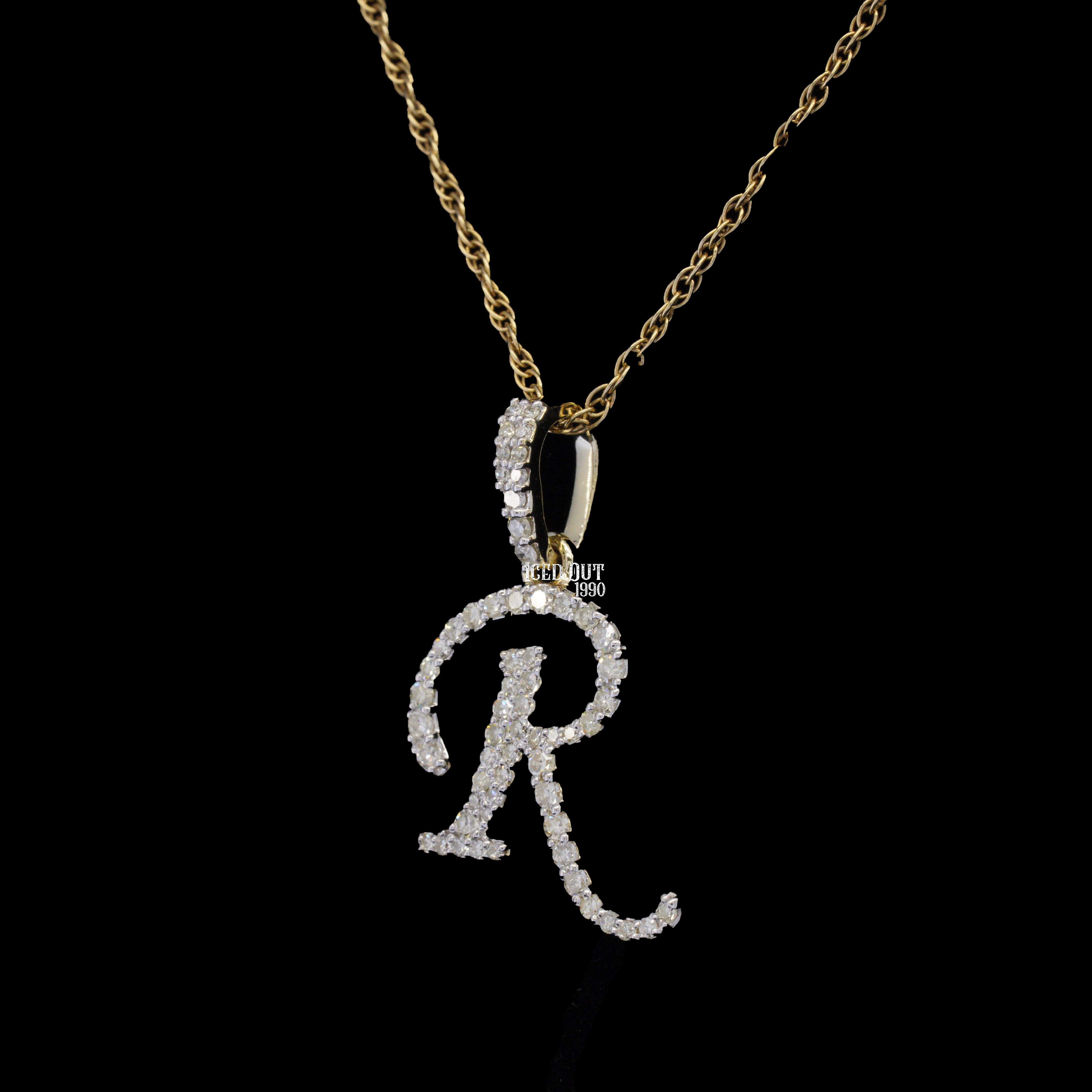 Royal R Initial Moissanite Diamond Totally Iced Out Hip Hop Style Pendant