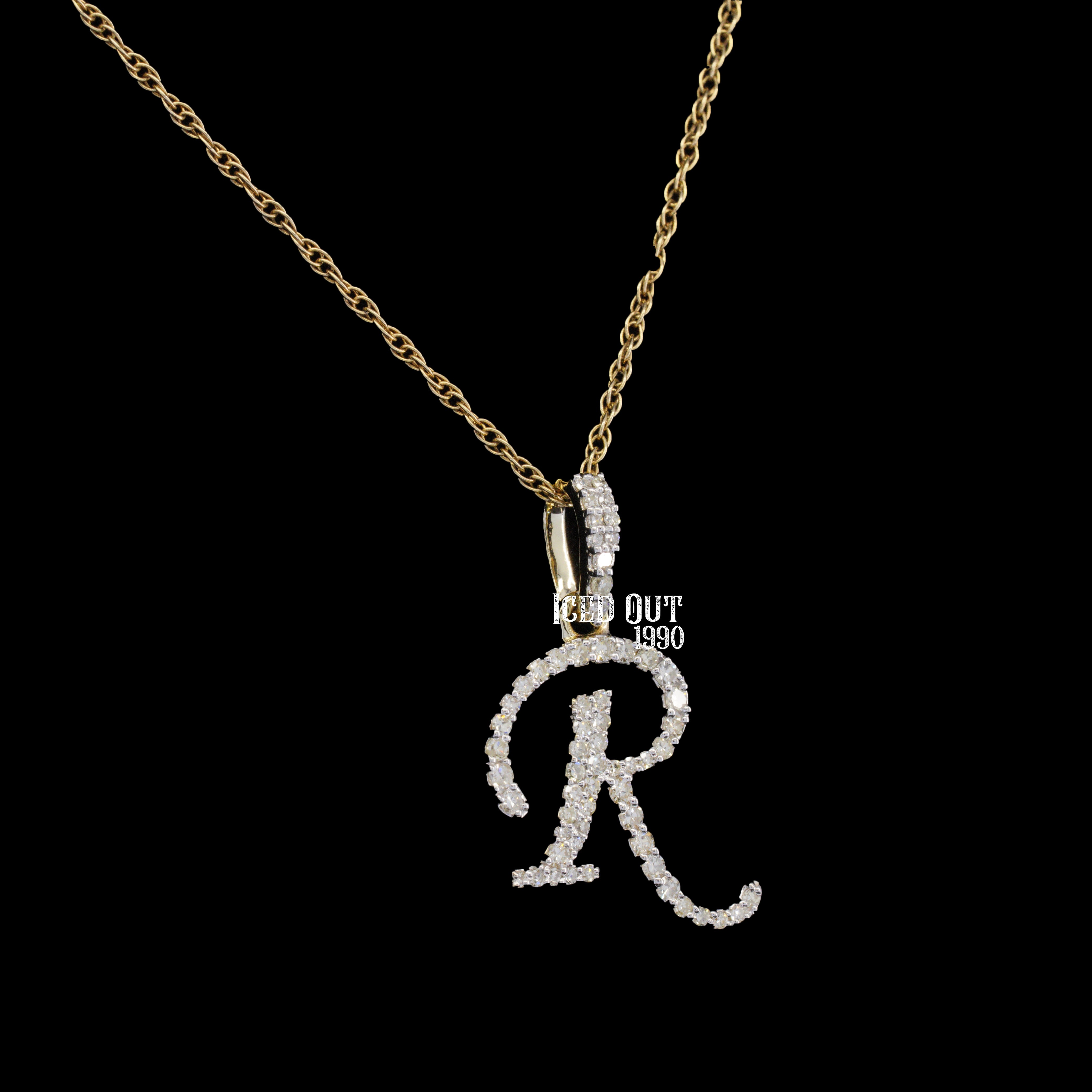 Royal R Initial Moissanite Diamond Totally Iced Out Hip Hop Style Pendant