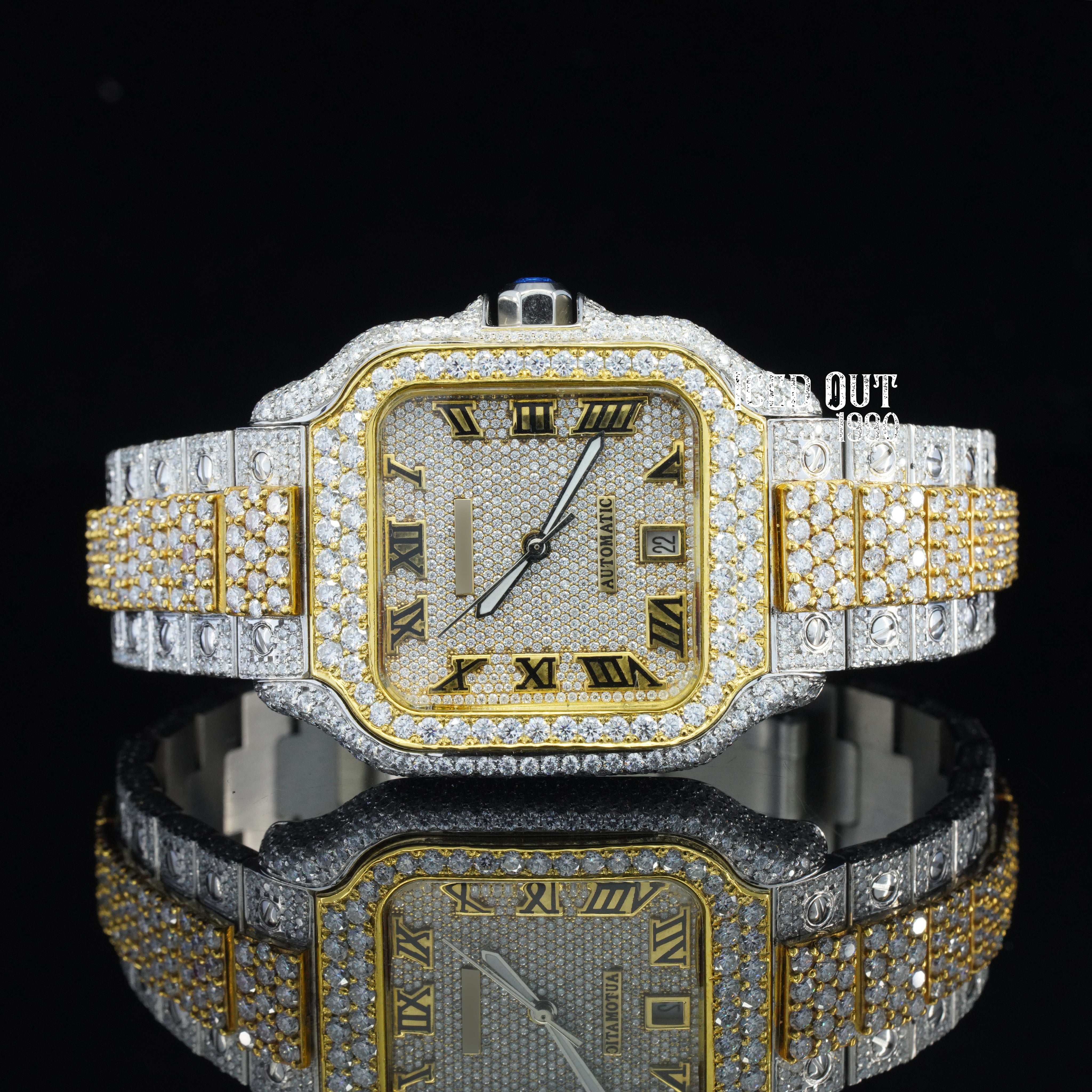 Automatic Moissanite Watch Iced Out Hip Hop Bust Down Watch Sapphire Glass