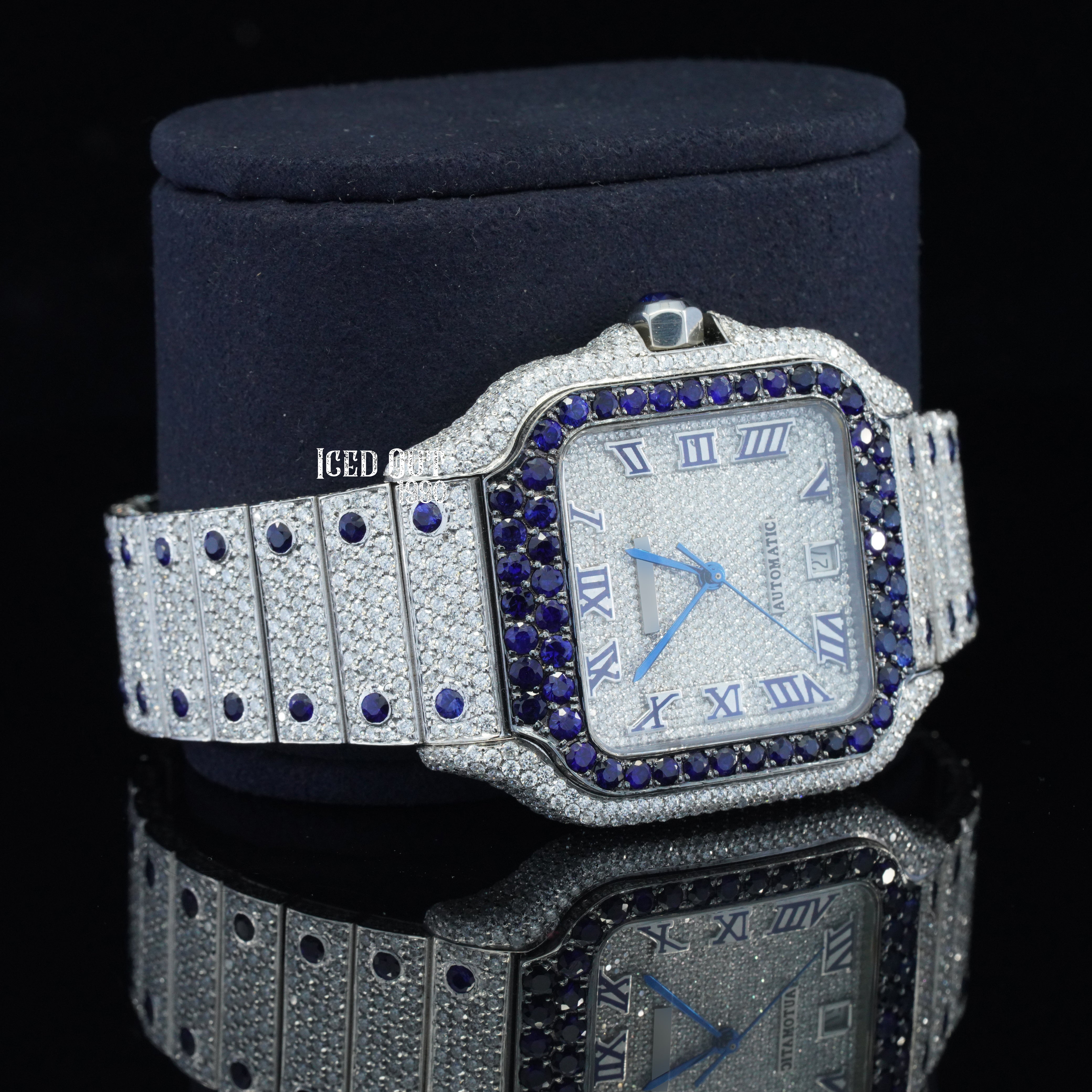 Blue Bezel Color Moissanite Diamond Totally Iced Out Automatic Watch For Men