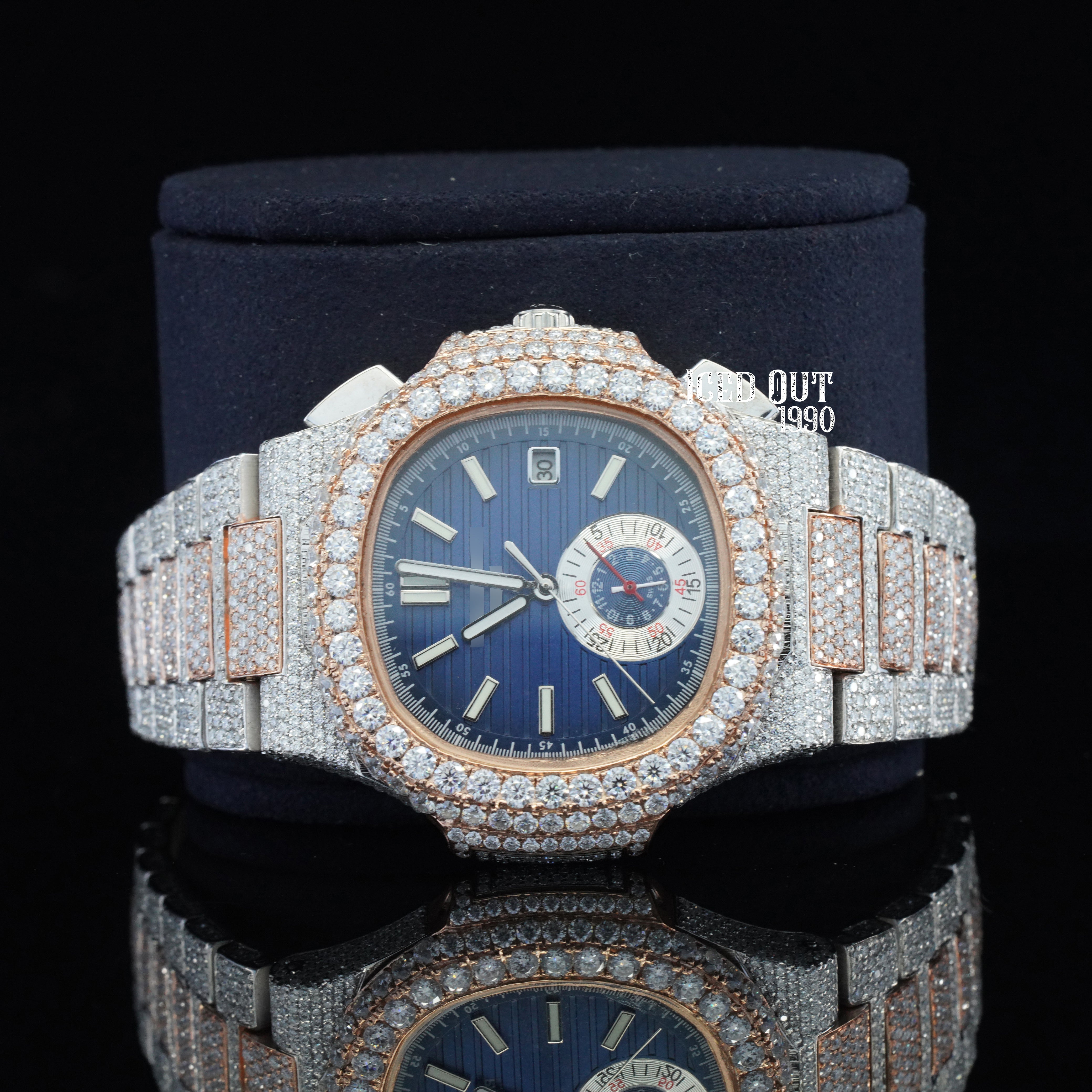 Classic Elegant Look Two Tone Fully Iced Out And Automatic Wrist Watch For Men