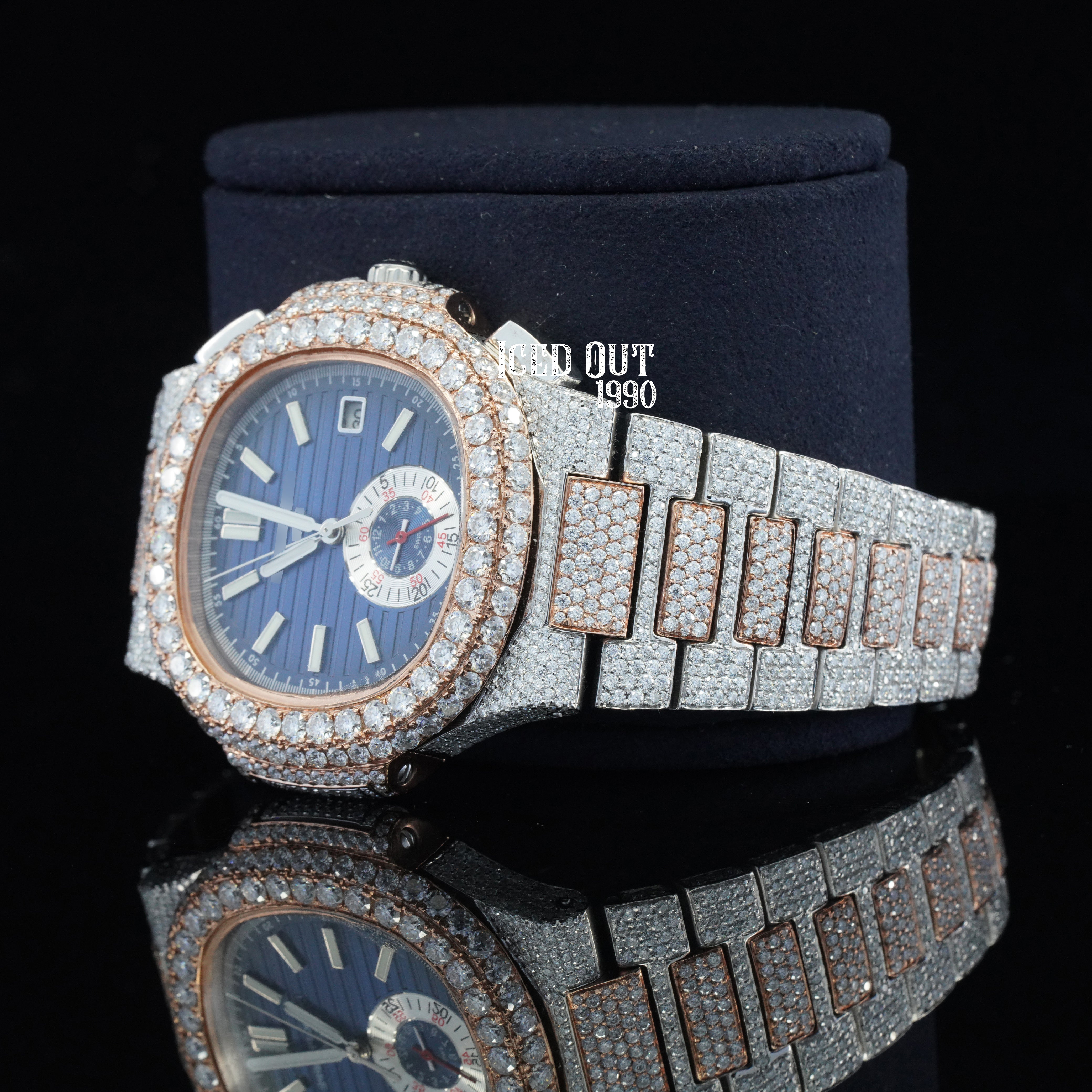 Classic Elegant Look Two Tone Fully Iced Out And Automatic Wrist Watch For Men