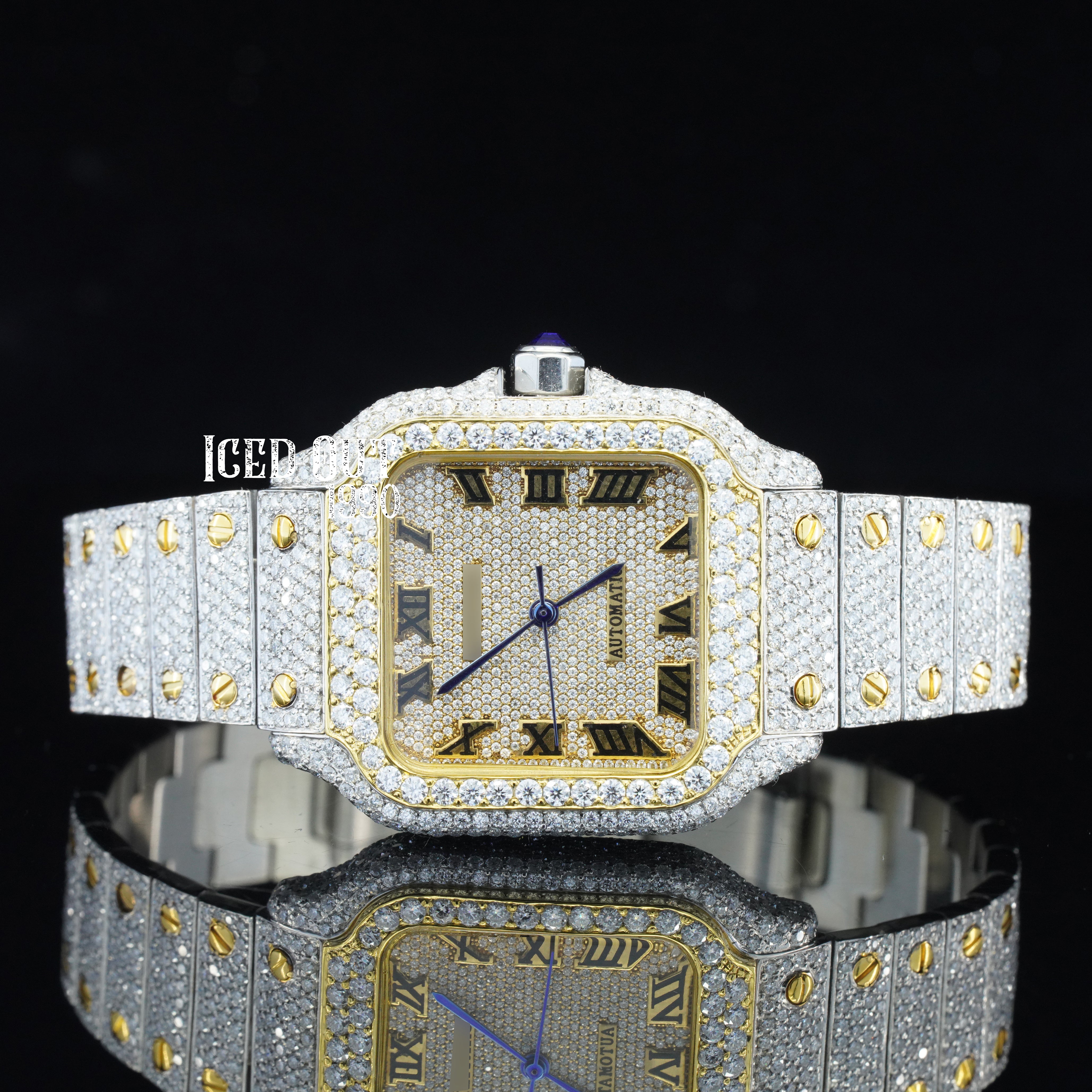 Elegant look Vintage Style Totally Iced Out And Automatic Men's Wrist Moissanite Watch