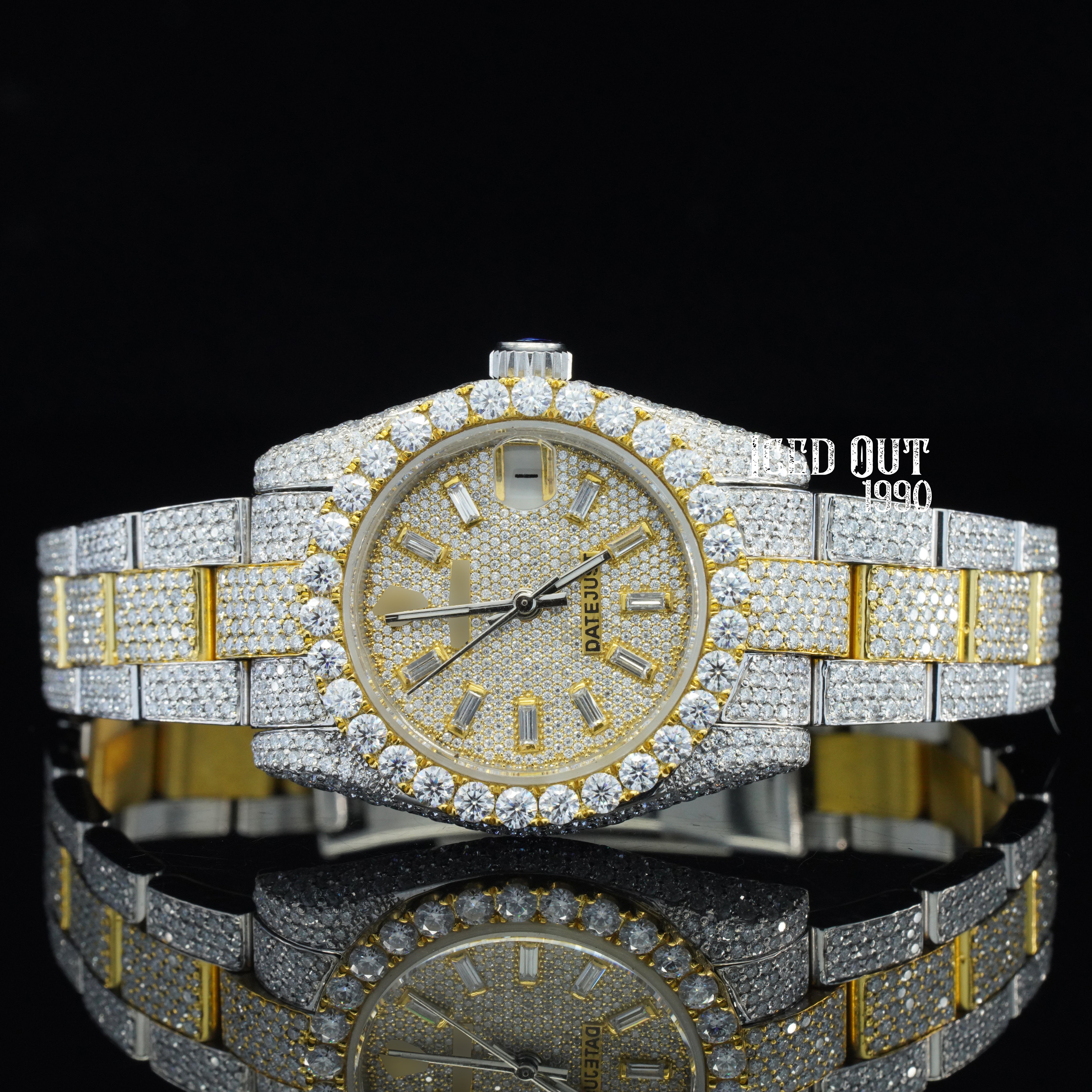 Amazing Quality Moissanite Diamond Two Tone Totally Iced Out Automatic Women's Watch