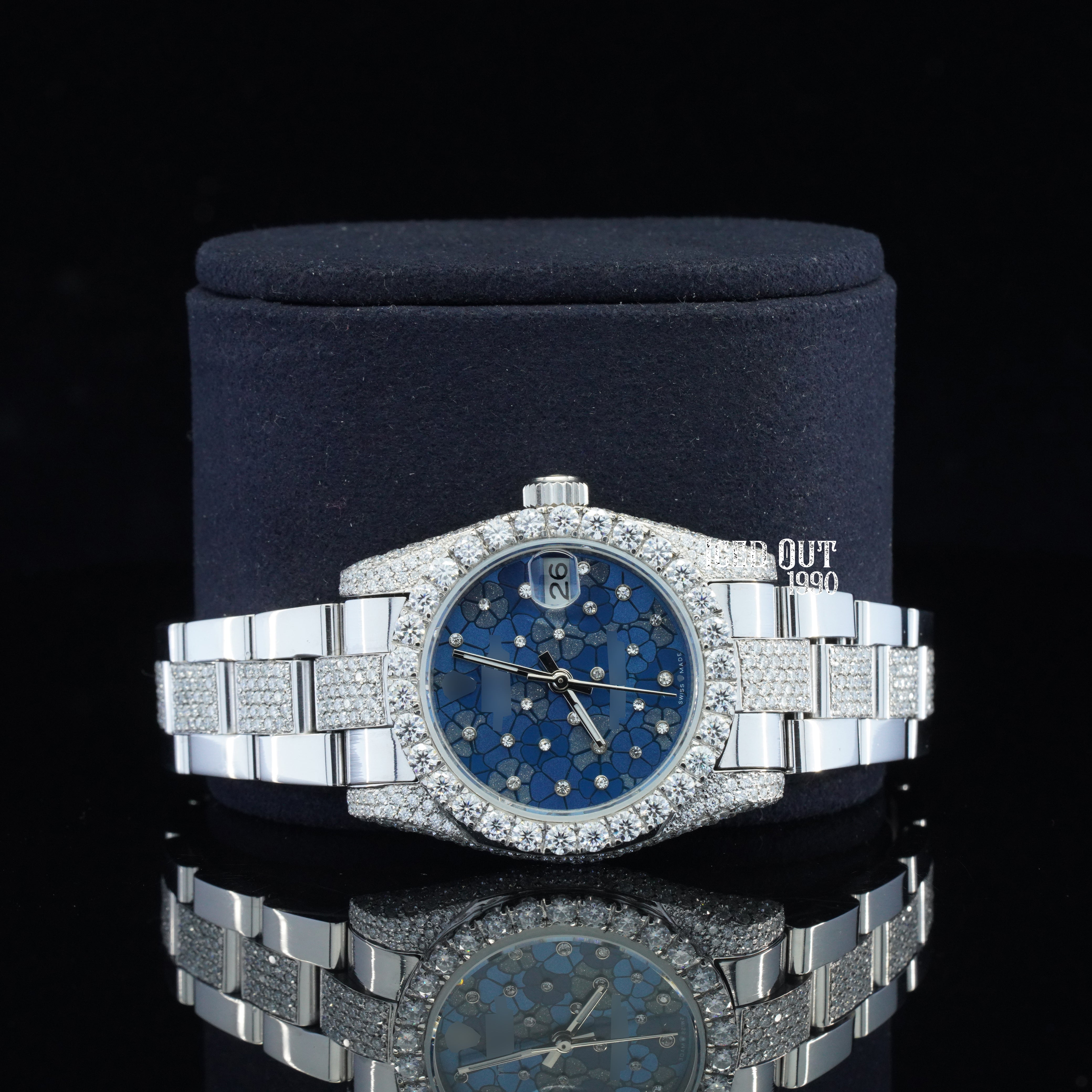 Fabulous Quality Flower Style Moissanite Diamond Iced Out Automatic Silver Color Watch For Women