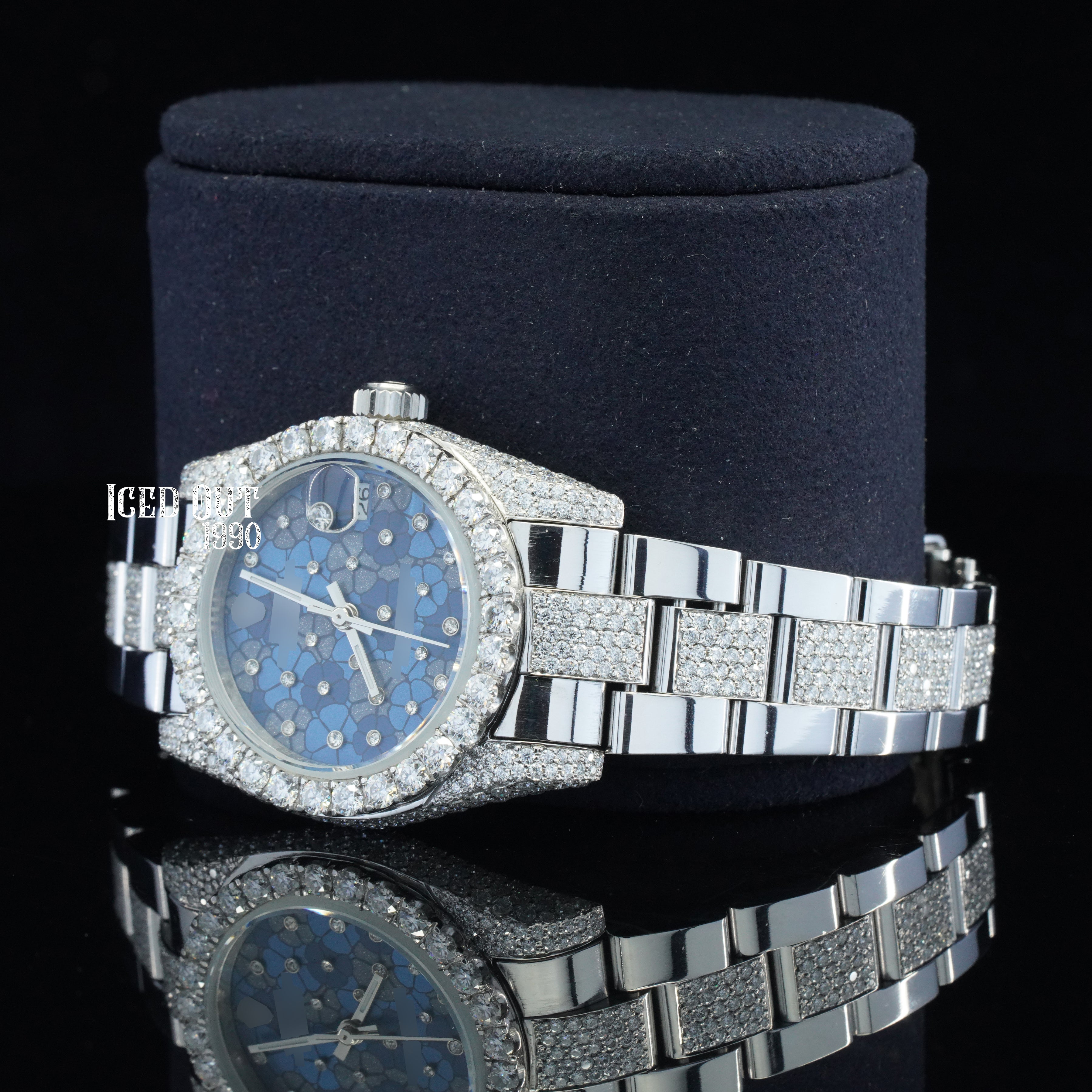 Fabulous Quality Flower Style Moissanite Diamond Iced Out Automatic Silver Color Watch For Women