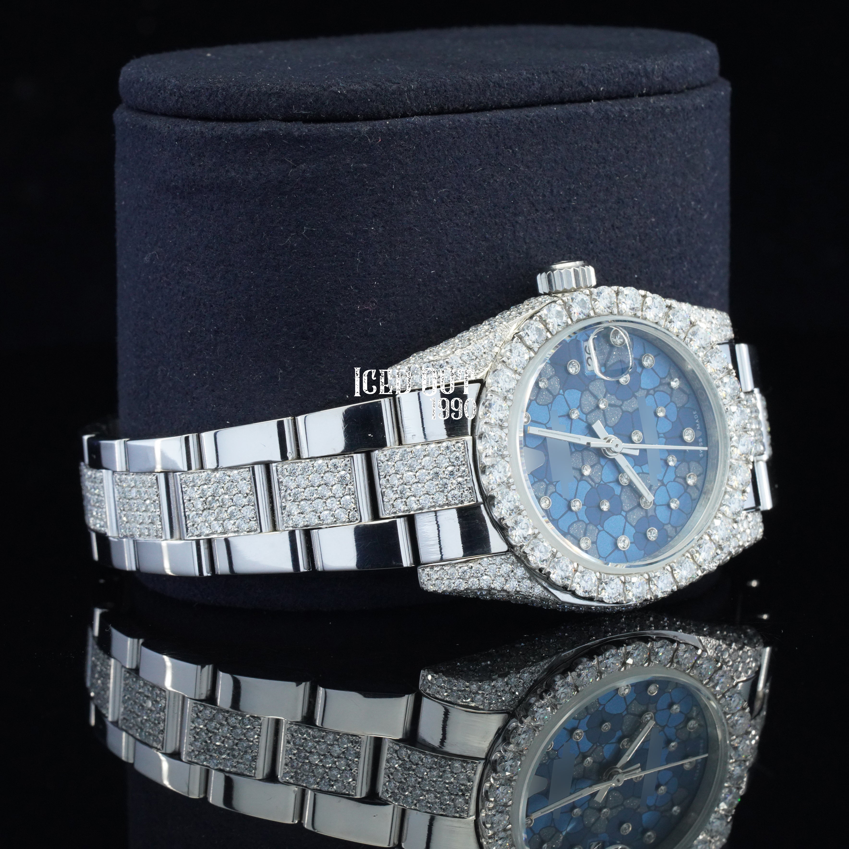 Fabulous Quality Flower Style Moissanite Diamond Iced Out Automatic Silver Color Watch For Women