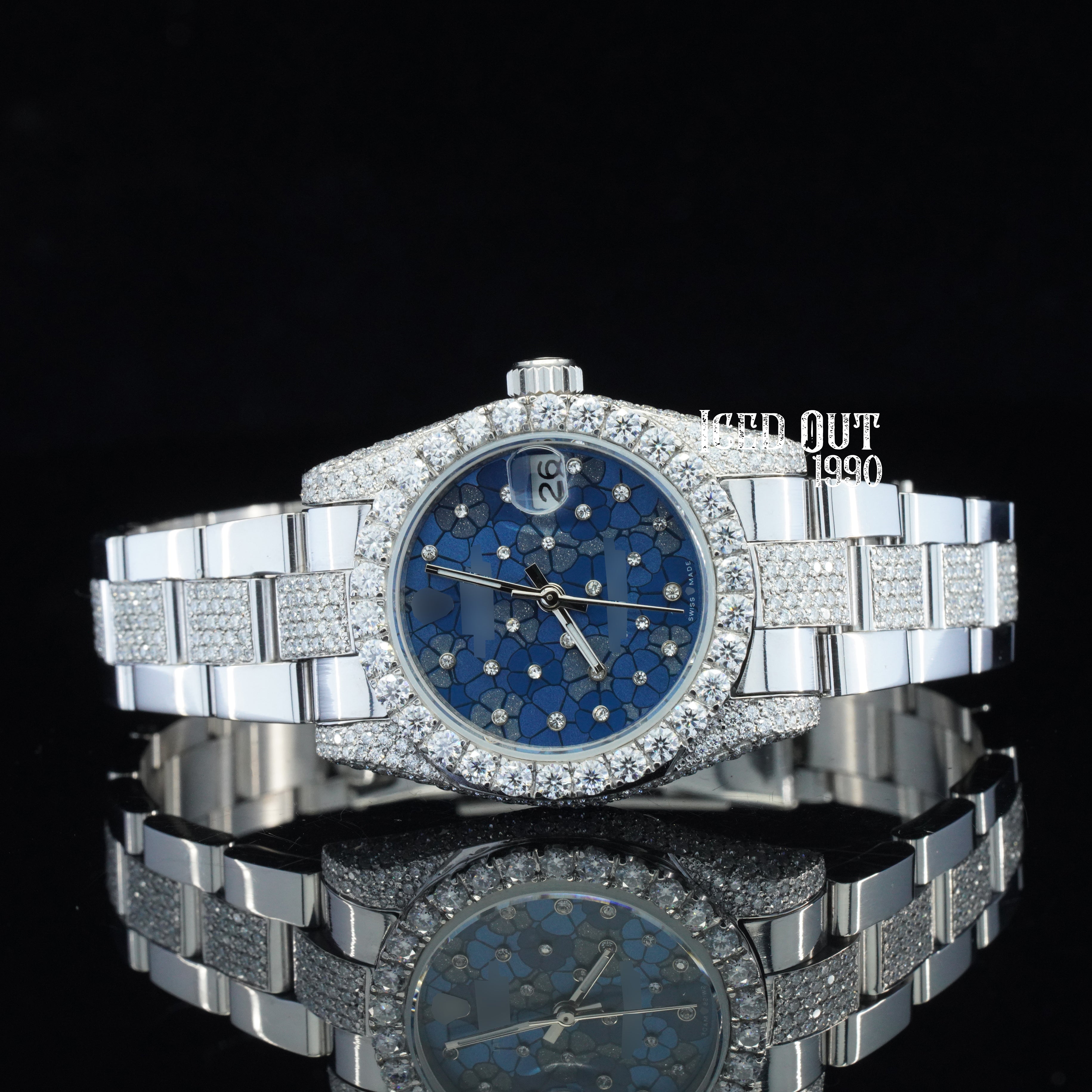 Fabulous Quality Flower Style Moissanite Diamond Iced Out Automatic Silver Color Watch For Women