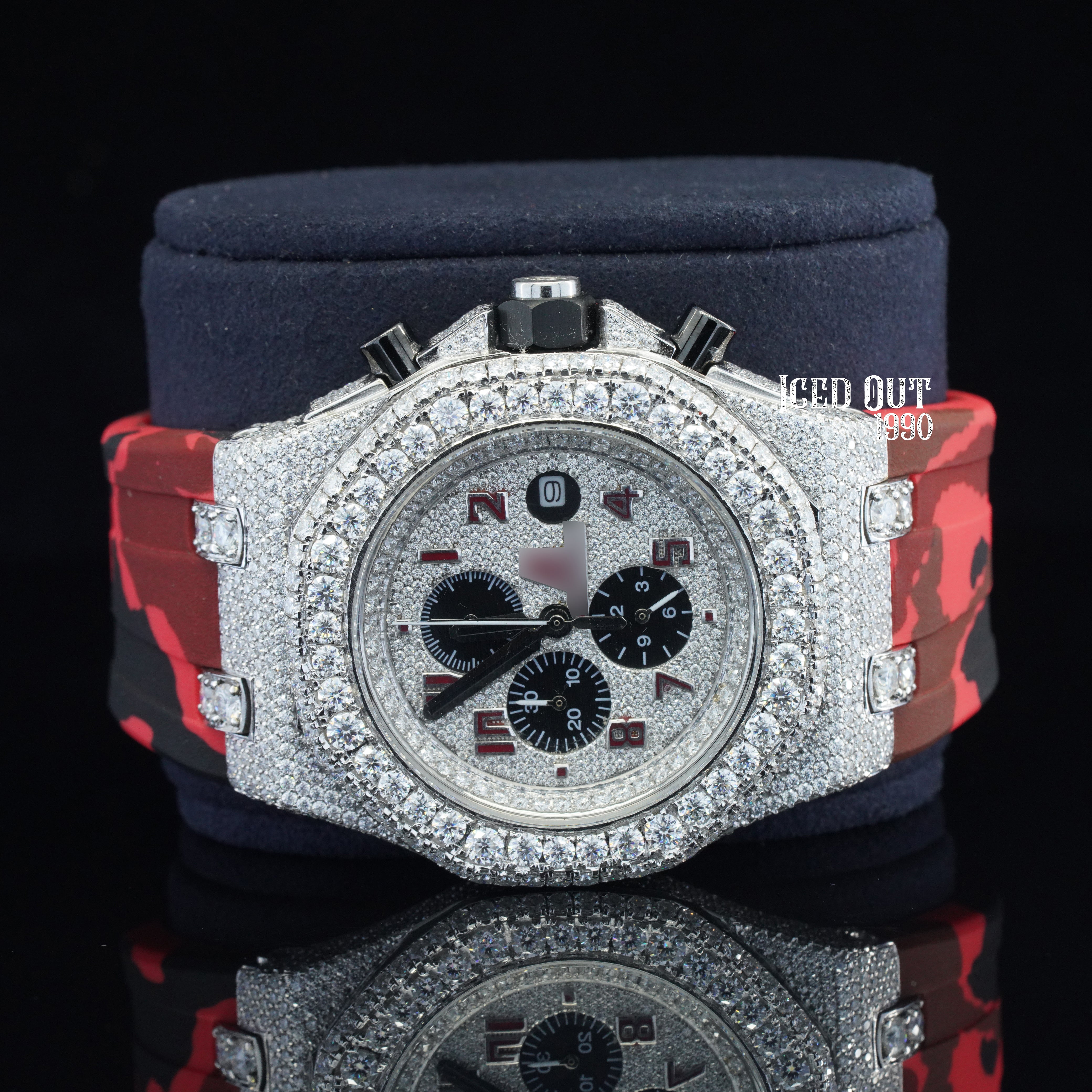 Diamond Iced Out Rubber Belt Chronograph Automatic Wrist Moissanite Watch For Men