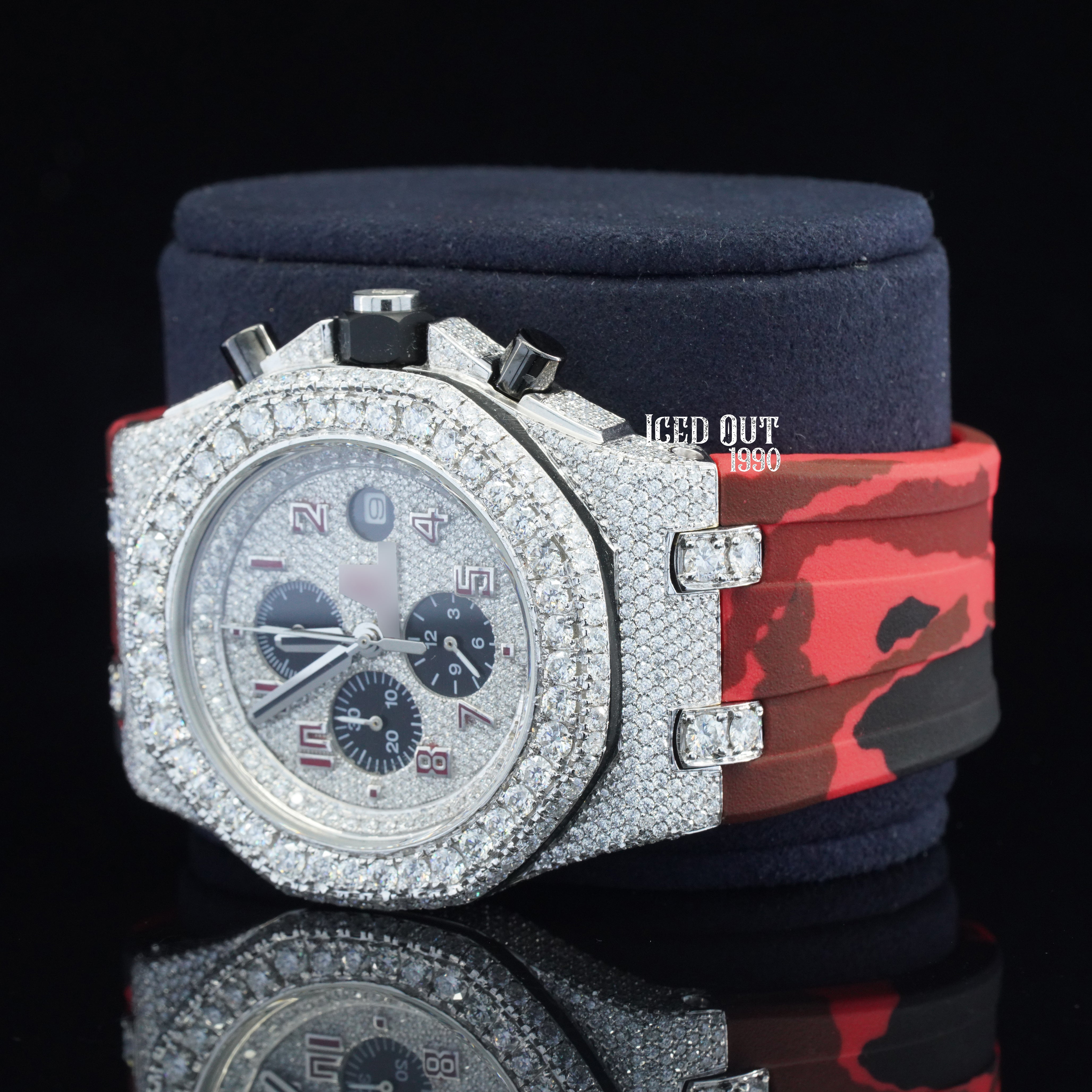 Diamond Iced Out Rubber Belt Chronograph Automatic Wrist Moissanite Watch For Men