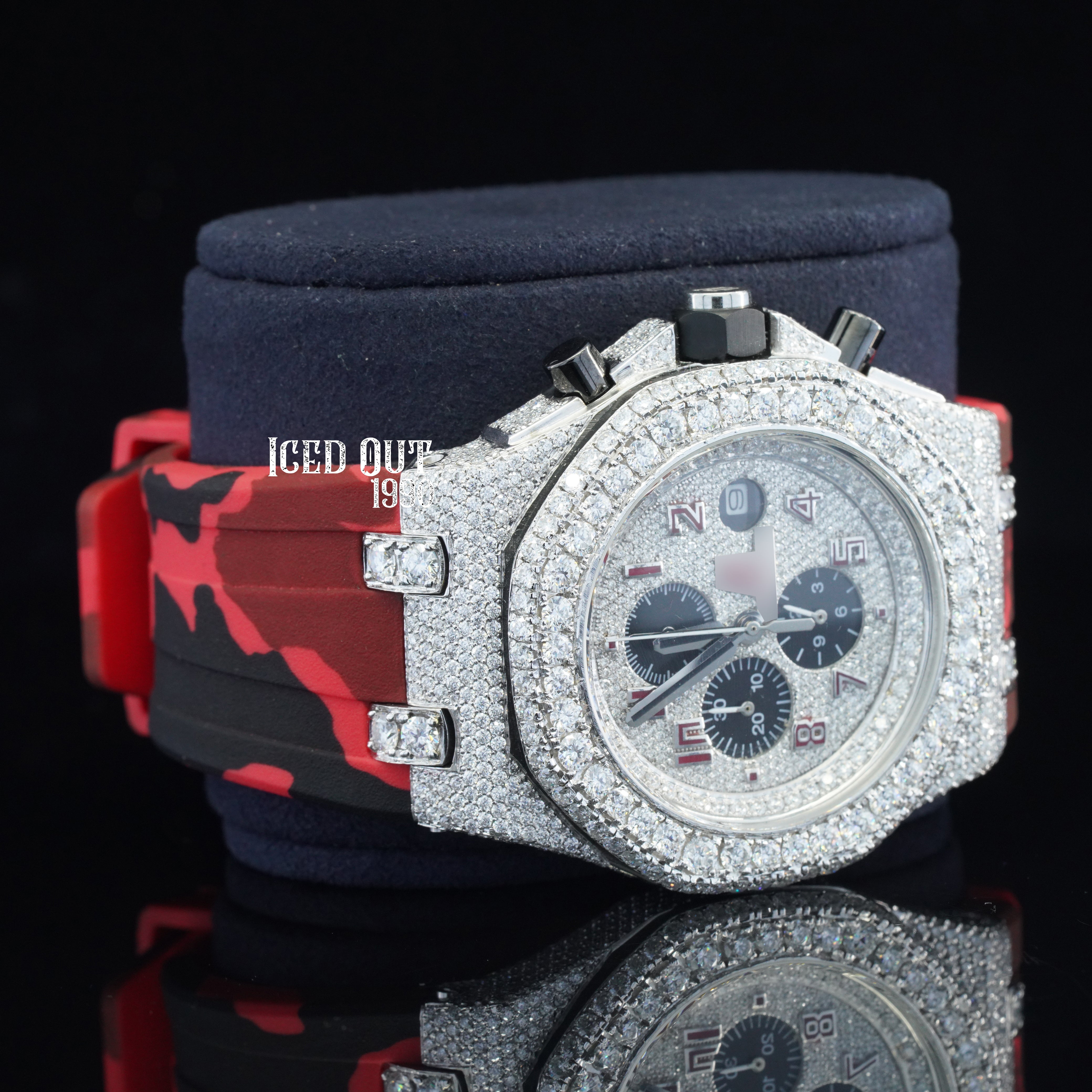 Diamond Iced Out Rubber Belt Chronograph Automatic Wrist Moissanite Watch For Men