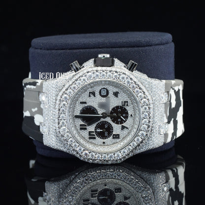 Chrono Iced Out Moissanite Watch Hip Hop Rubber Belt Watch