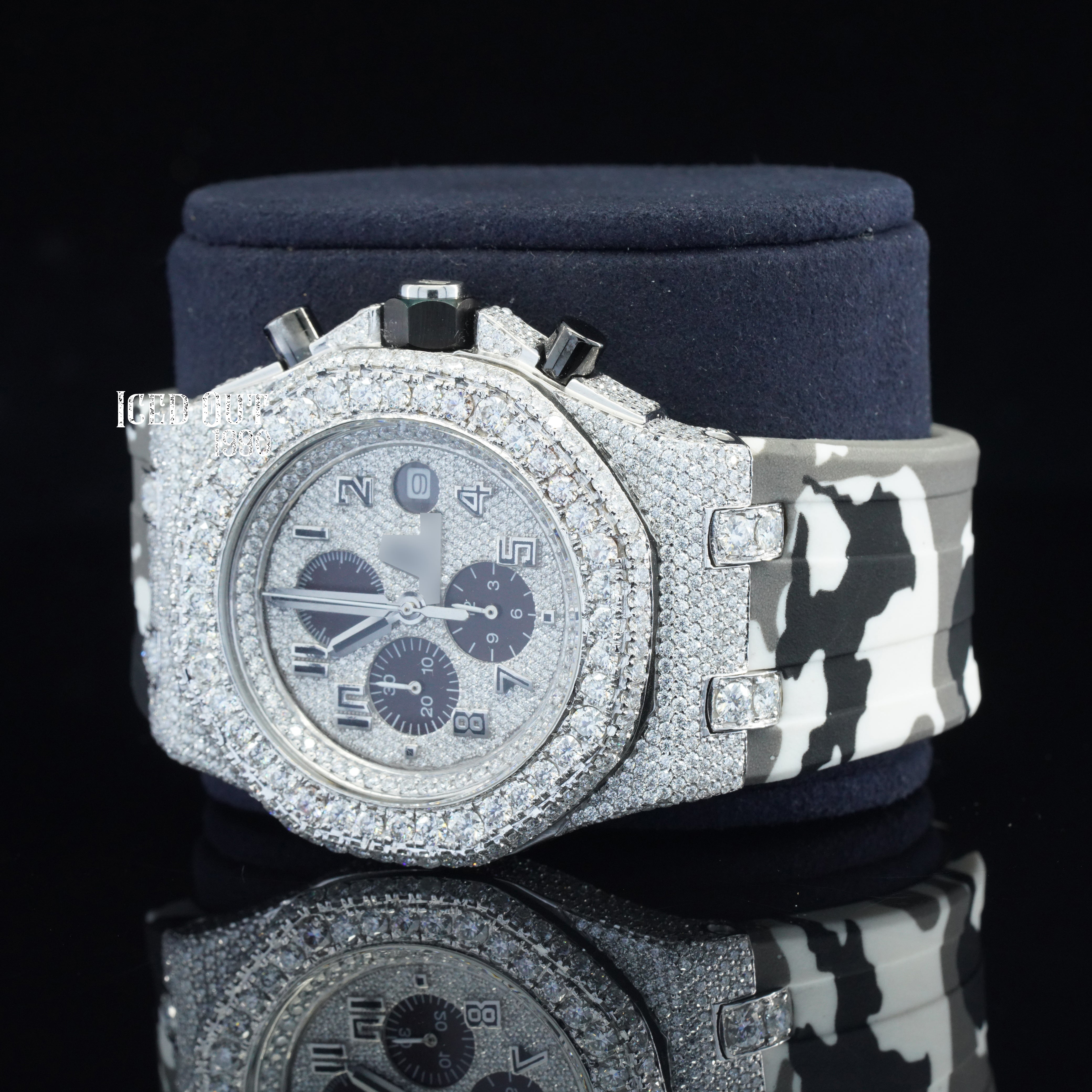 Chrono Iced Out Moissanite Watch Hip Hop Rubber Belt Watch