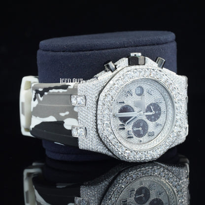 Chrono Iced Out Moissanite Watch Hip Hop Rubber Belt Watch