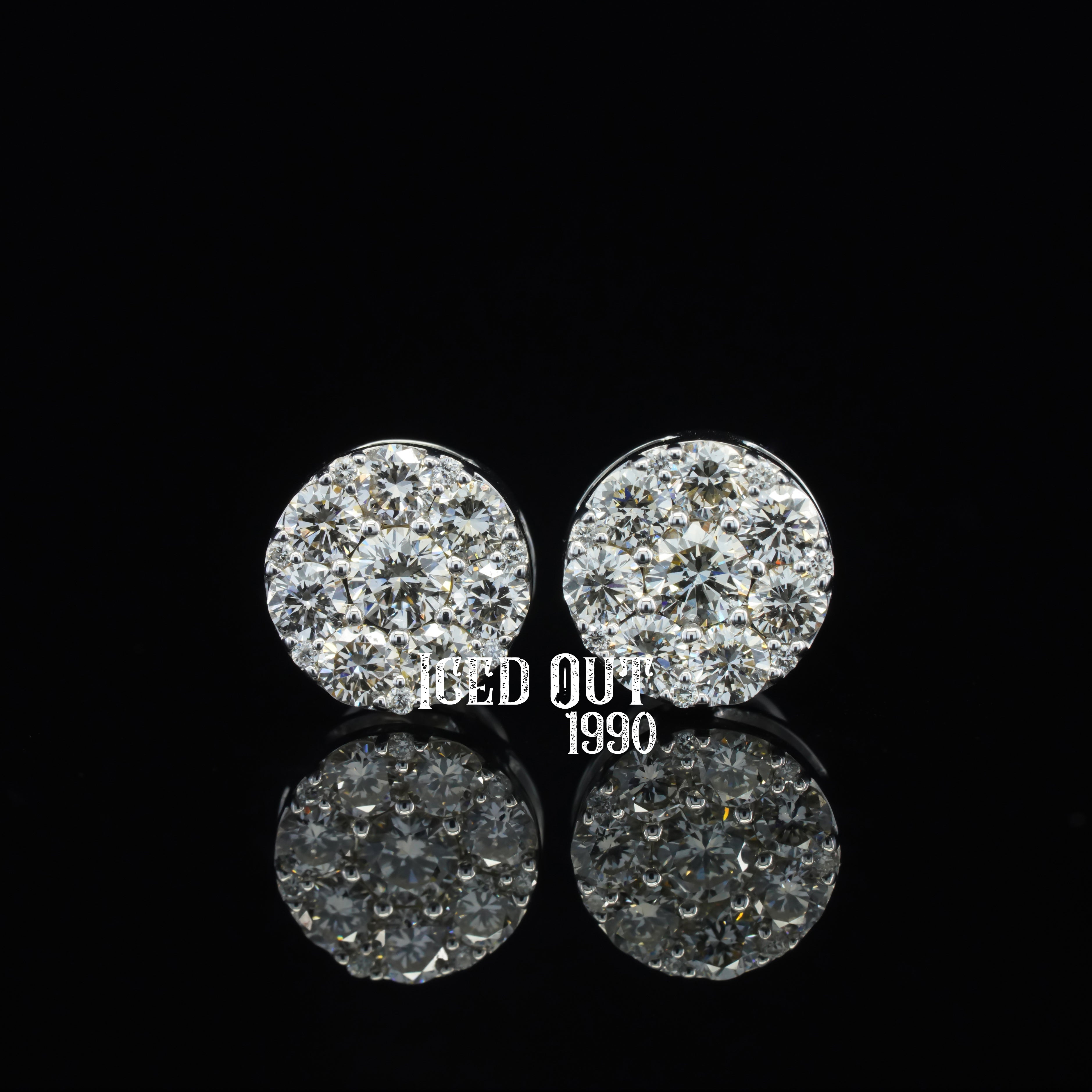 1 Carat Round Cut Moissanite Diamond Hip Hop Style Flower Shape Earrings For Men