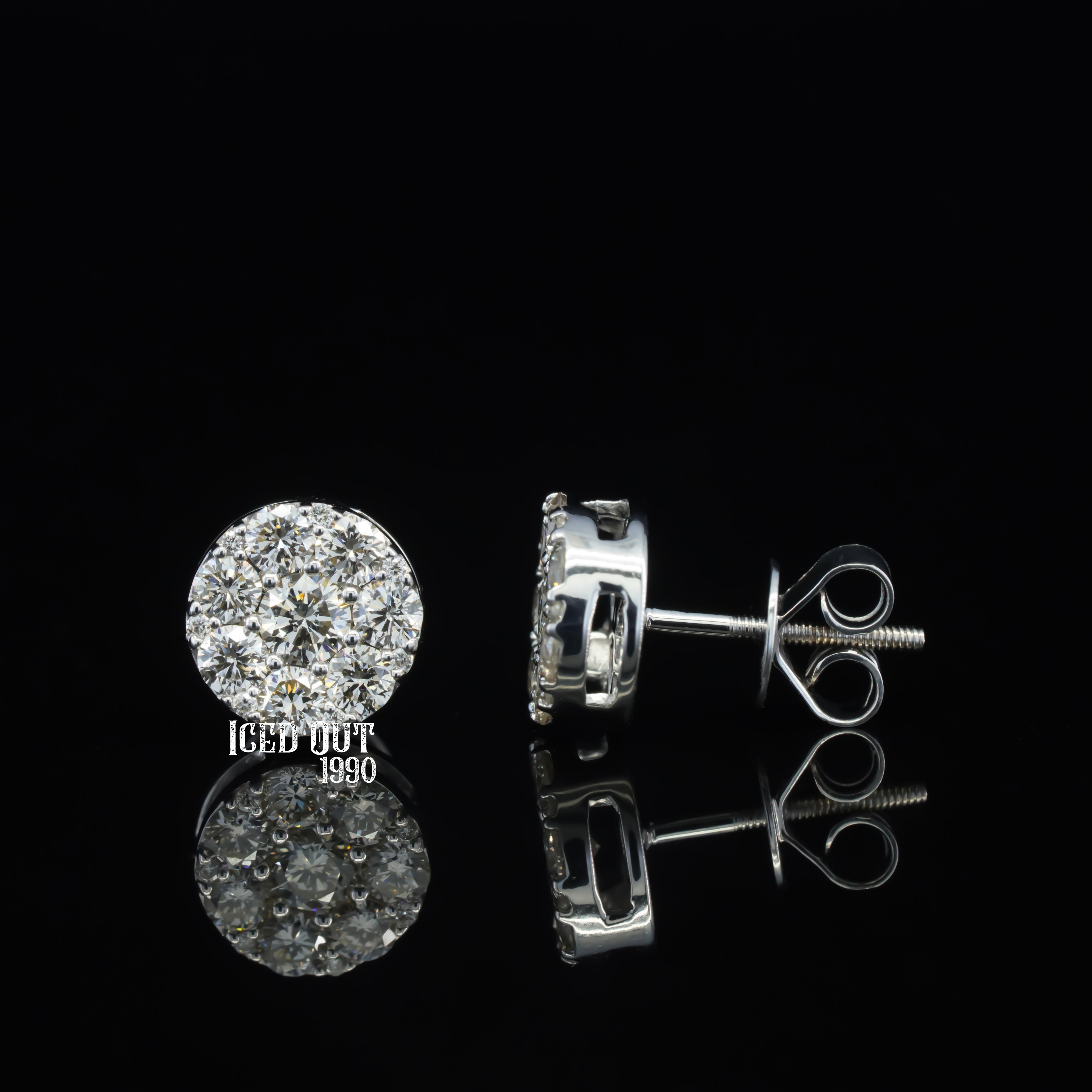 1 Carat Round Cut Moissanite Diamond Hip Hop Style Flower Shape Earrings For Men