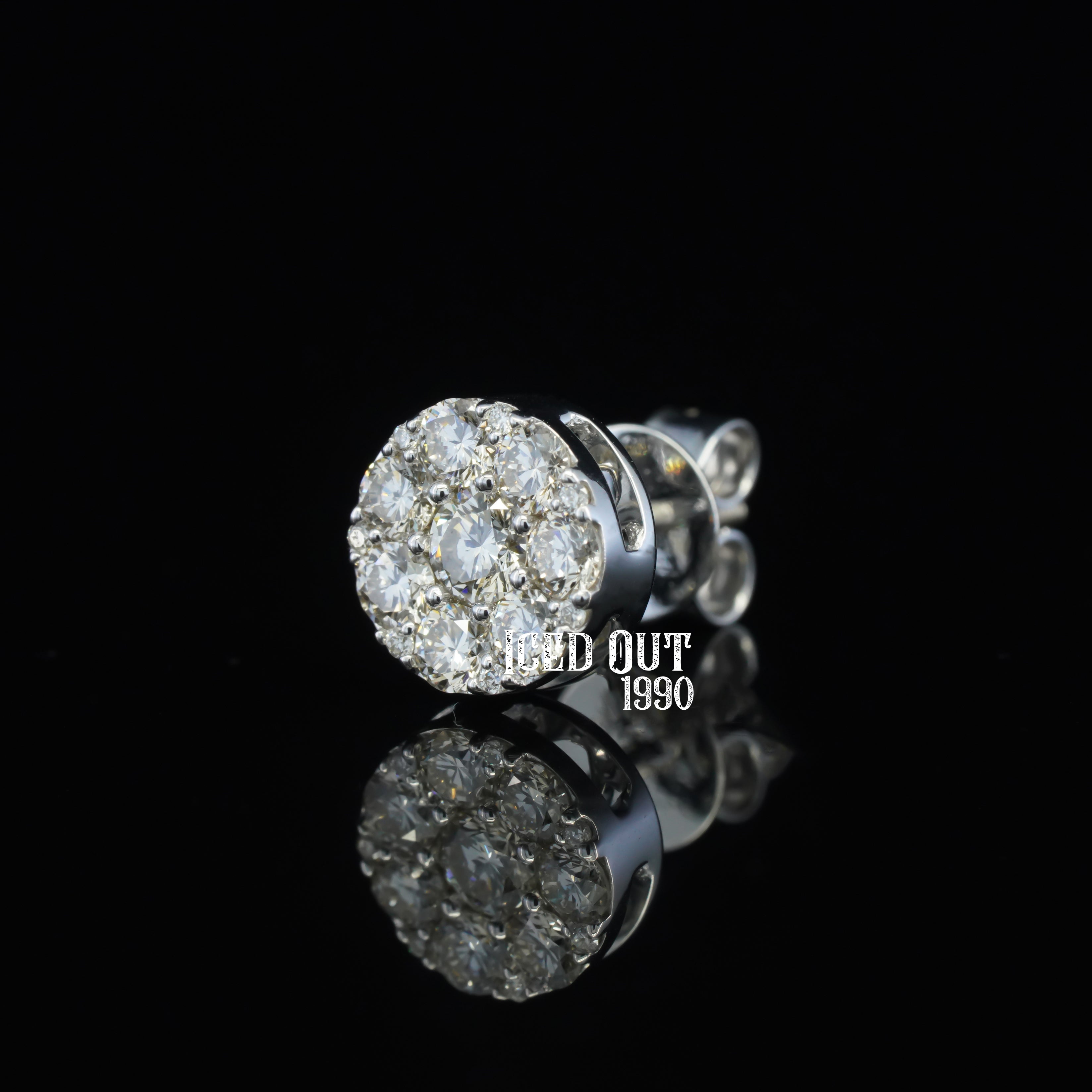 1 Carat Round Cut Moissanite Diamond Hip Hop Style Flower Shape Earrings For Men