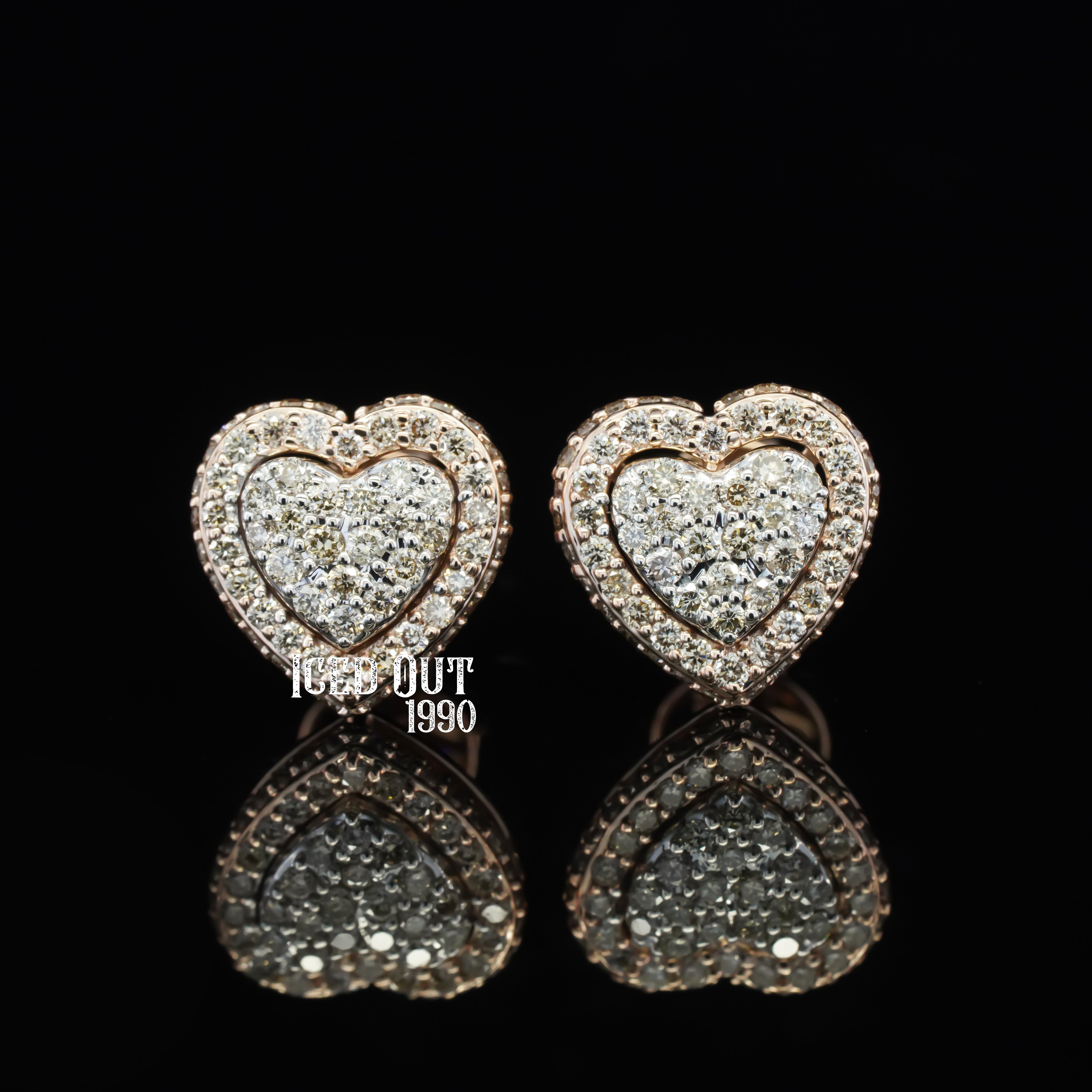 0.7 Carat Round Cut Moissanite Diamond Hip Hop Style Heart Shape Two Tone Earrings For Men