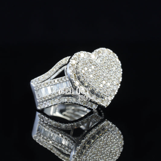 4 Carat Moissanite Diamond Heart Shape Round And Baguette Cut Pave Men's Ring