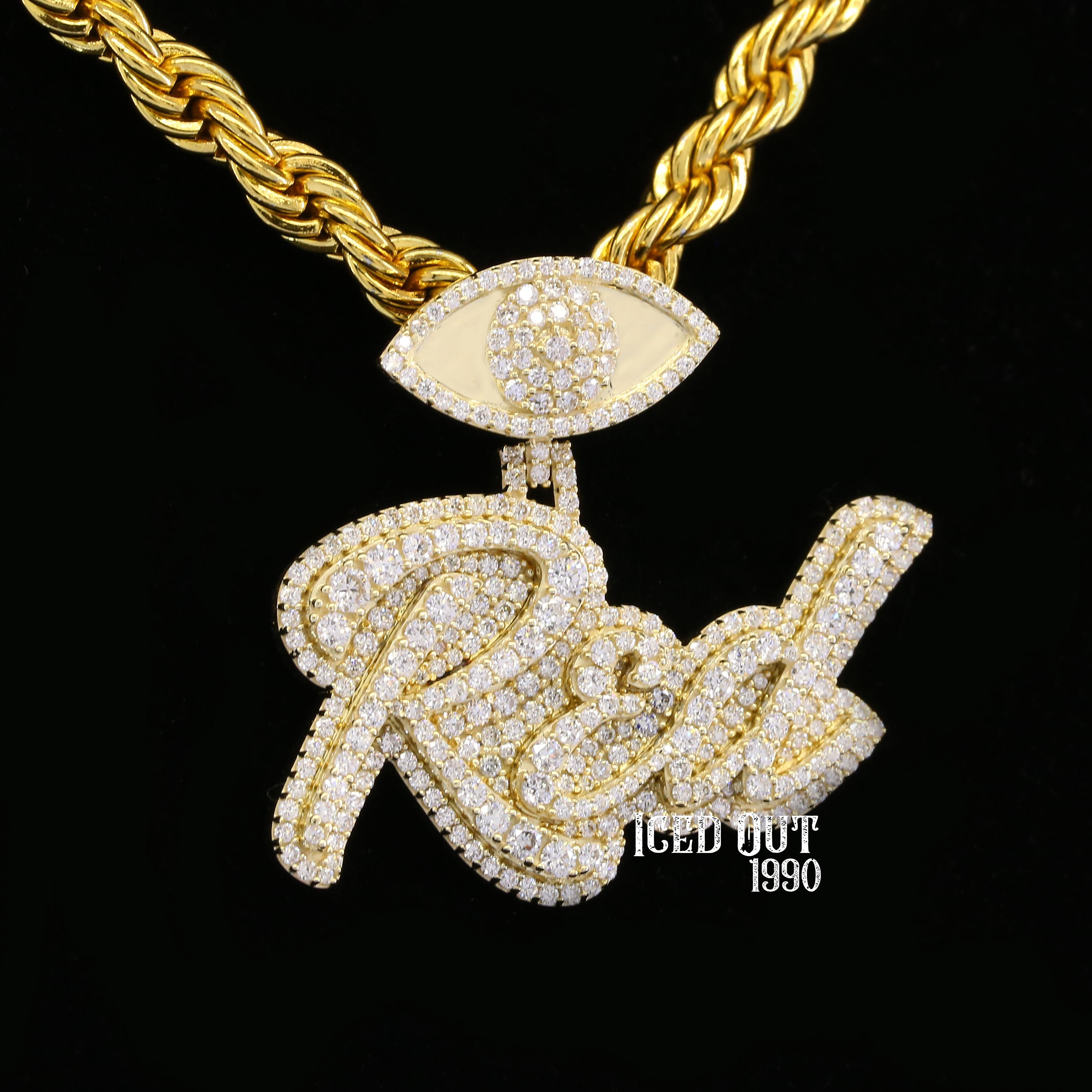 2.20 Carat Round Cut Moissanite Diamond Hip Hop Name Pendant  For Men