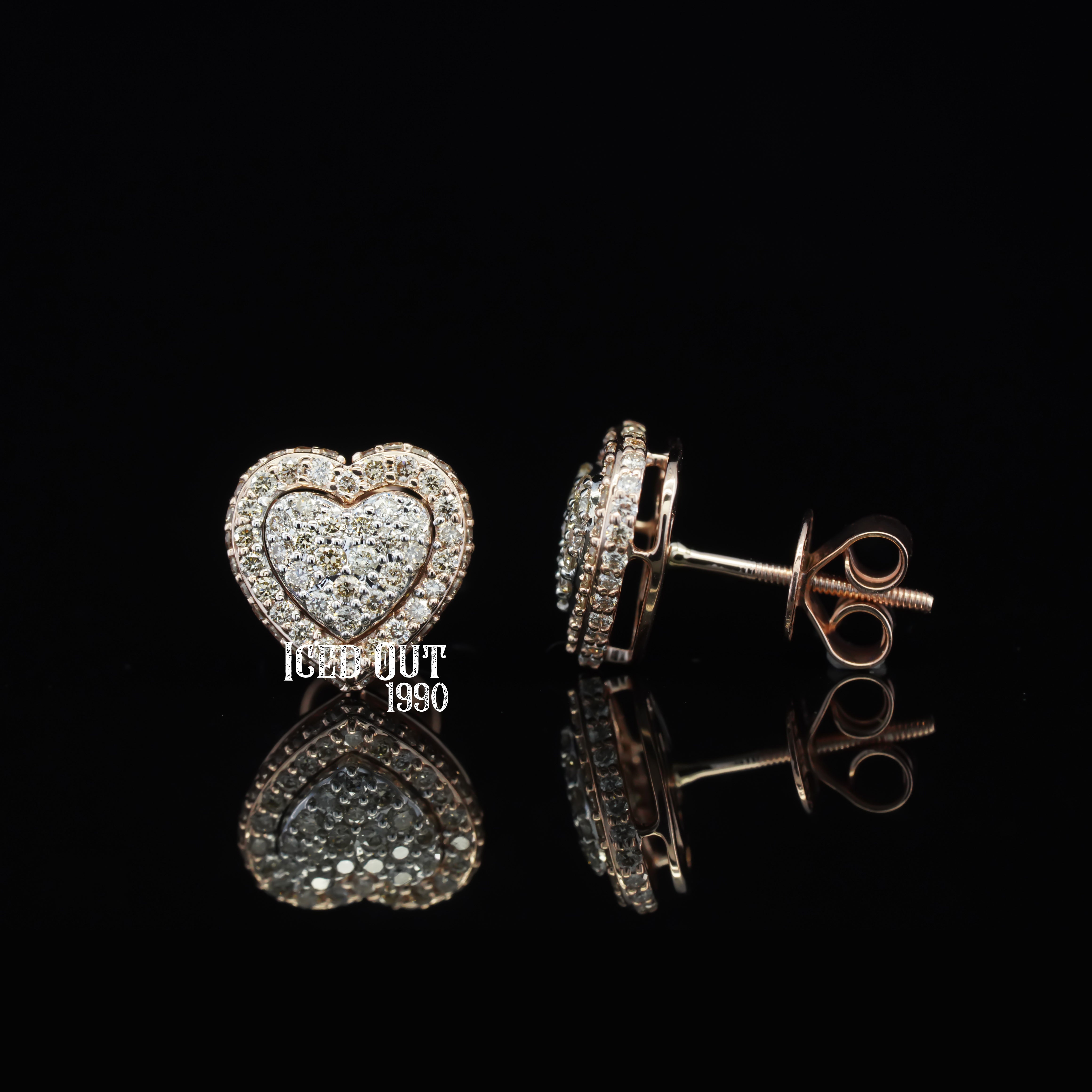 0.7 Carat Round Cut Moissanite Diamond Hip Hop Style Heart Shape Two Tone Earrings For Men