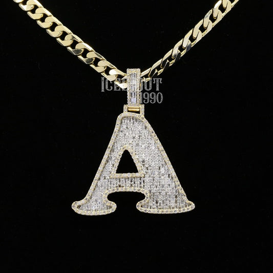 5.01 Carat A Initial Moissanite Diamond Round And Baguette Shape Totally Iced Out Stylish Hip Hop Pendant