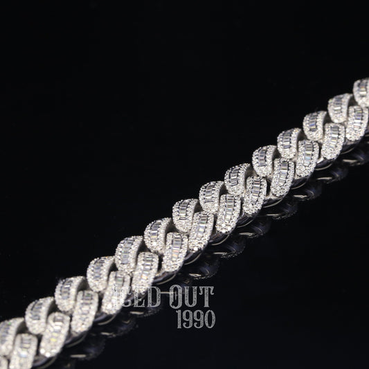 Baguette Cut And Round Cut Moissanite Diamond Cuban Hip Hop Bracelet