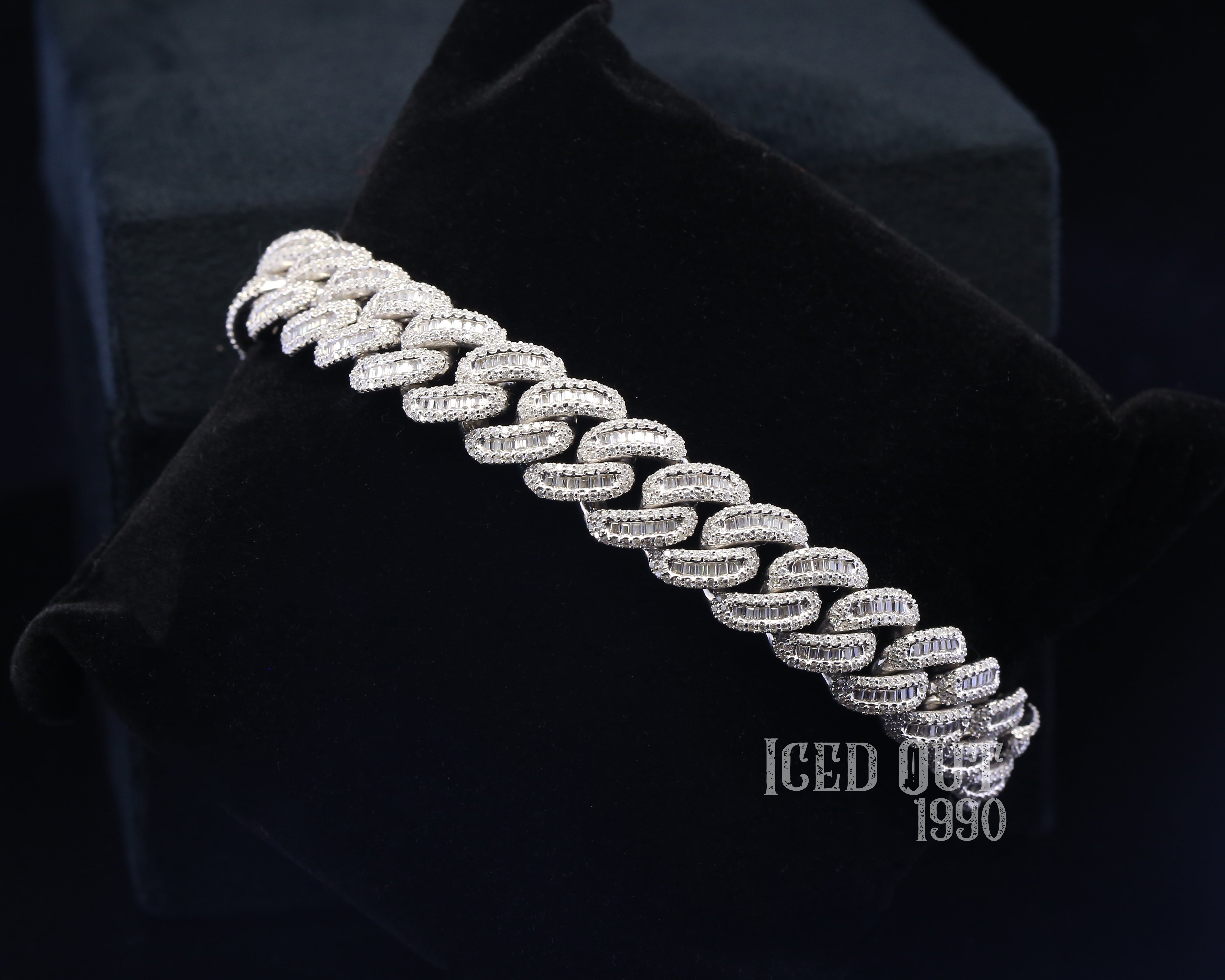 Baguette Cut And Round Cut Moissanite Diamond Cuban Hip Hop Bracelet