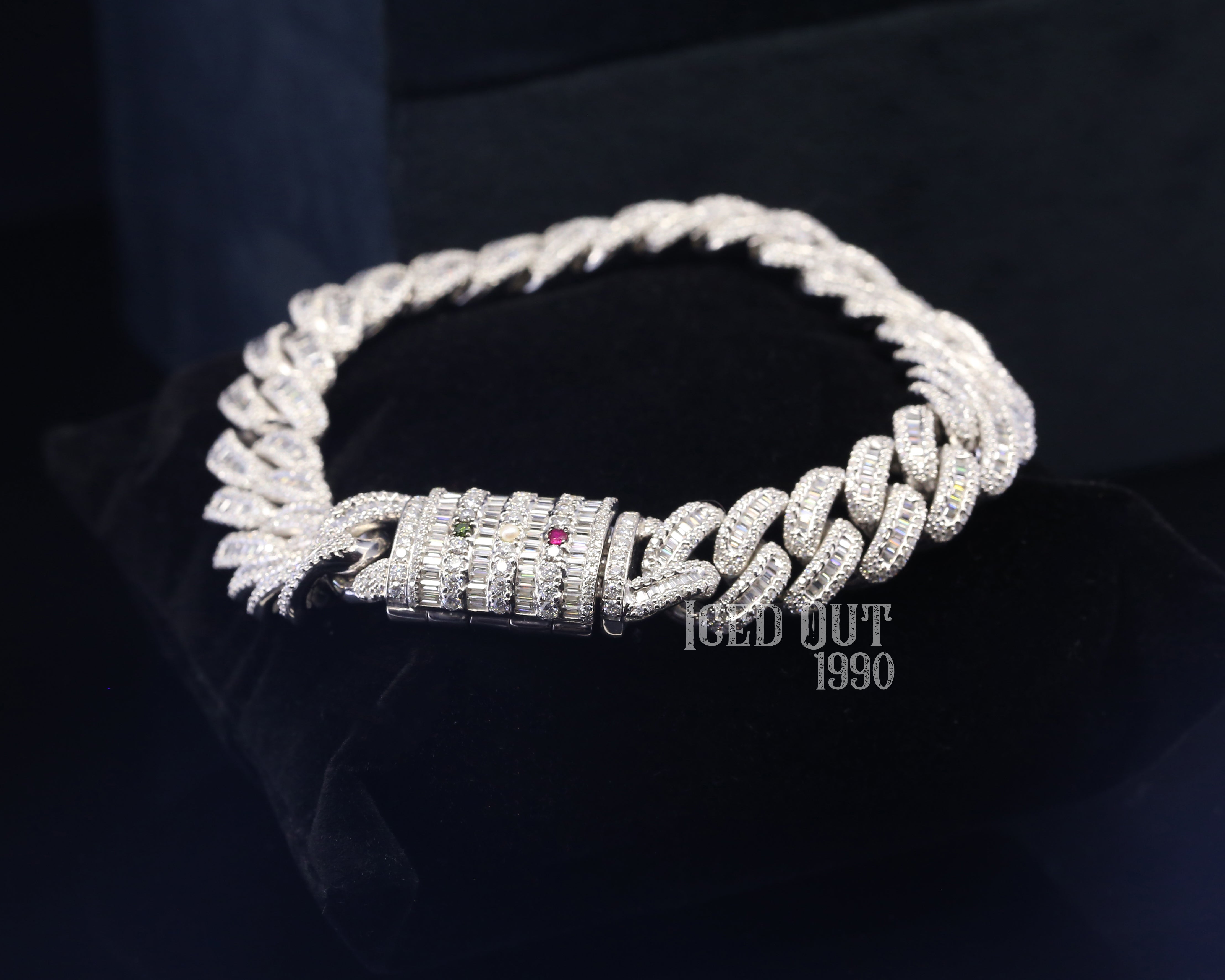 Baguette Cut And Round Cut Moissanite Diamond Cuban Hip Hop Bracelet