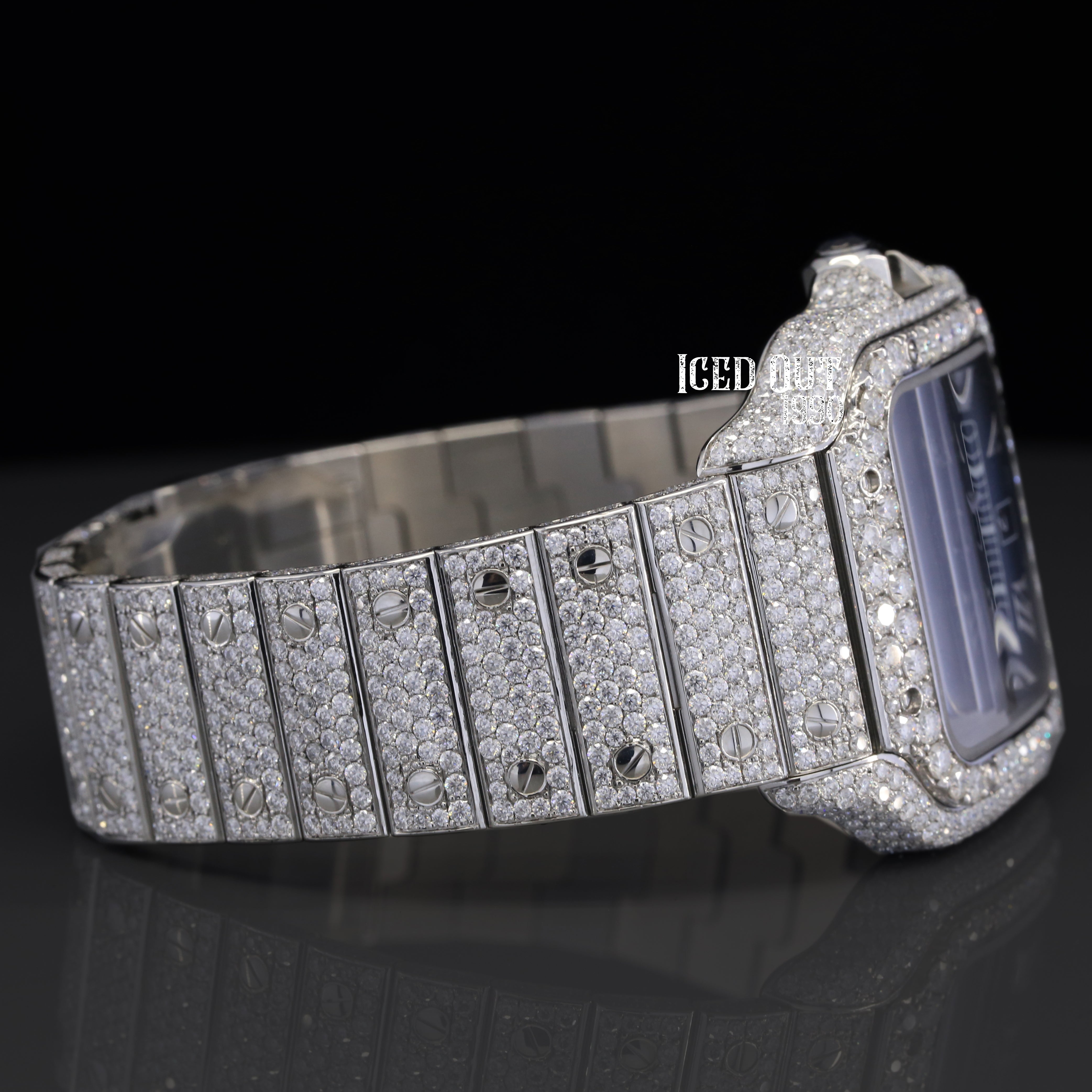 Automatic Moissanite Diamond Watch Sapphire Crystal Glass Blue Dial Totally Iced Out Watch For Men