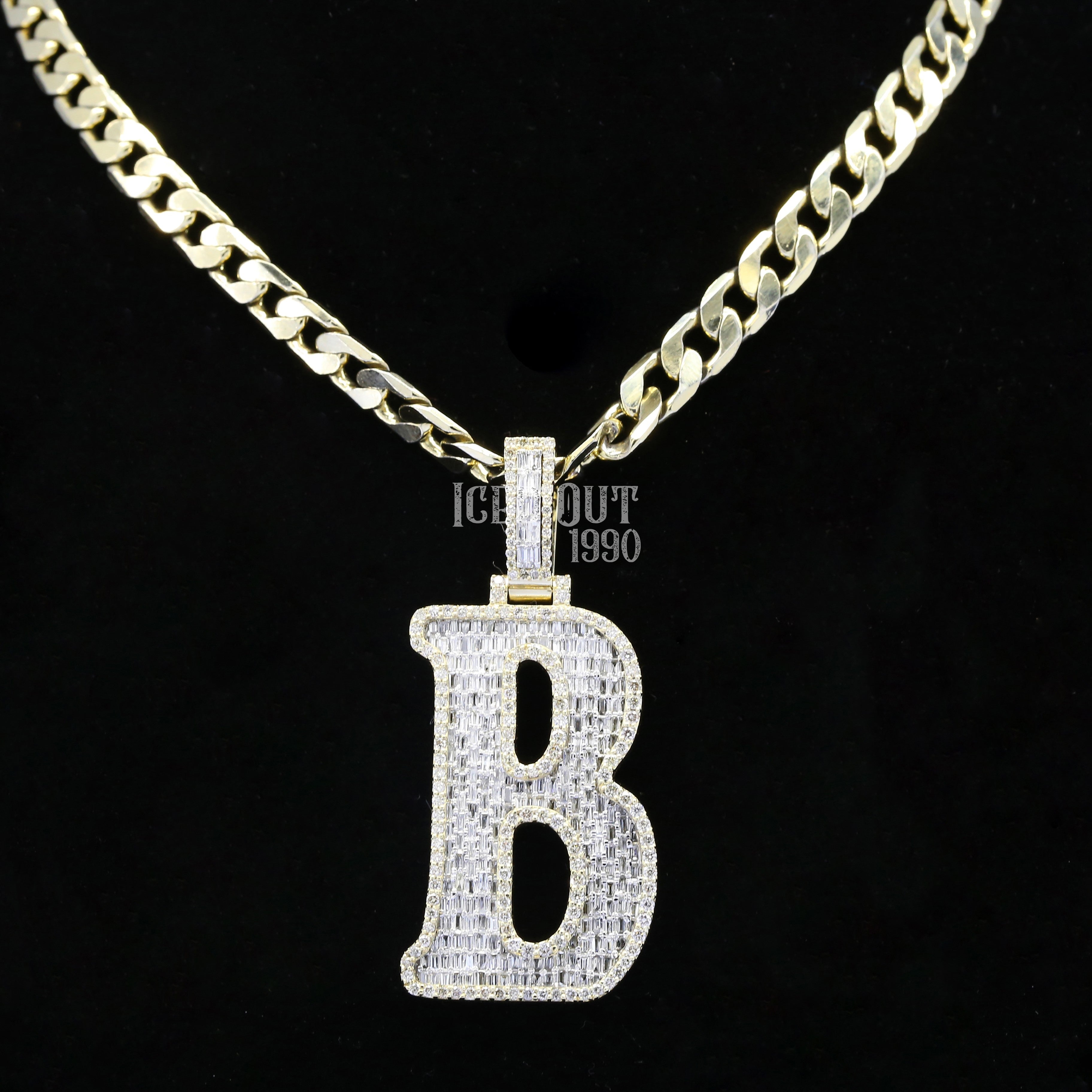 4.08 Carat B Initial Round And Baguette Shape Moissanite Diamond Totally Iced Out Stylish Hip Hop Pendant