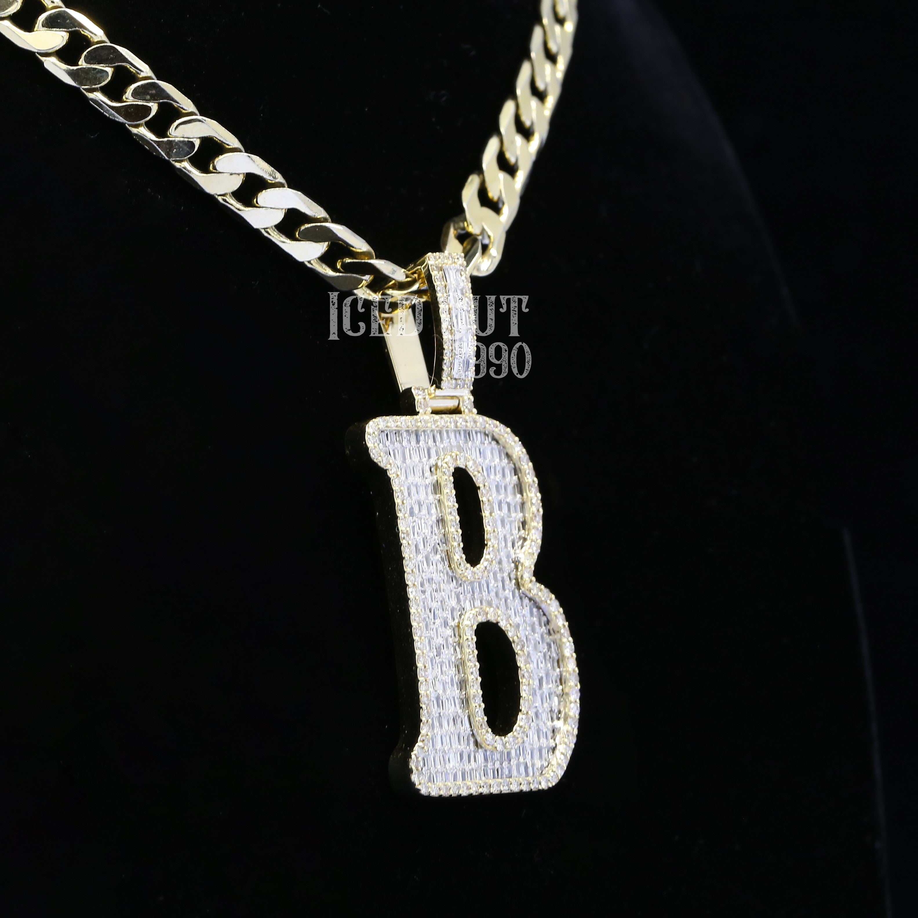 4.08 Carat B Initial Round And Baguette Shape Moissanite Diamond Totally Iced Out Stylish Hip Hop Pendant