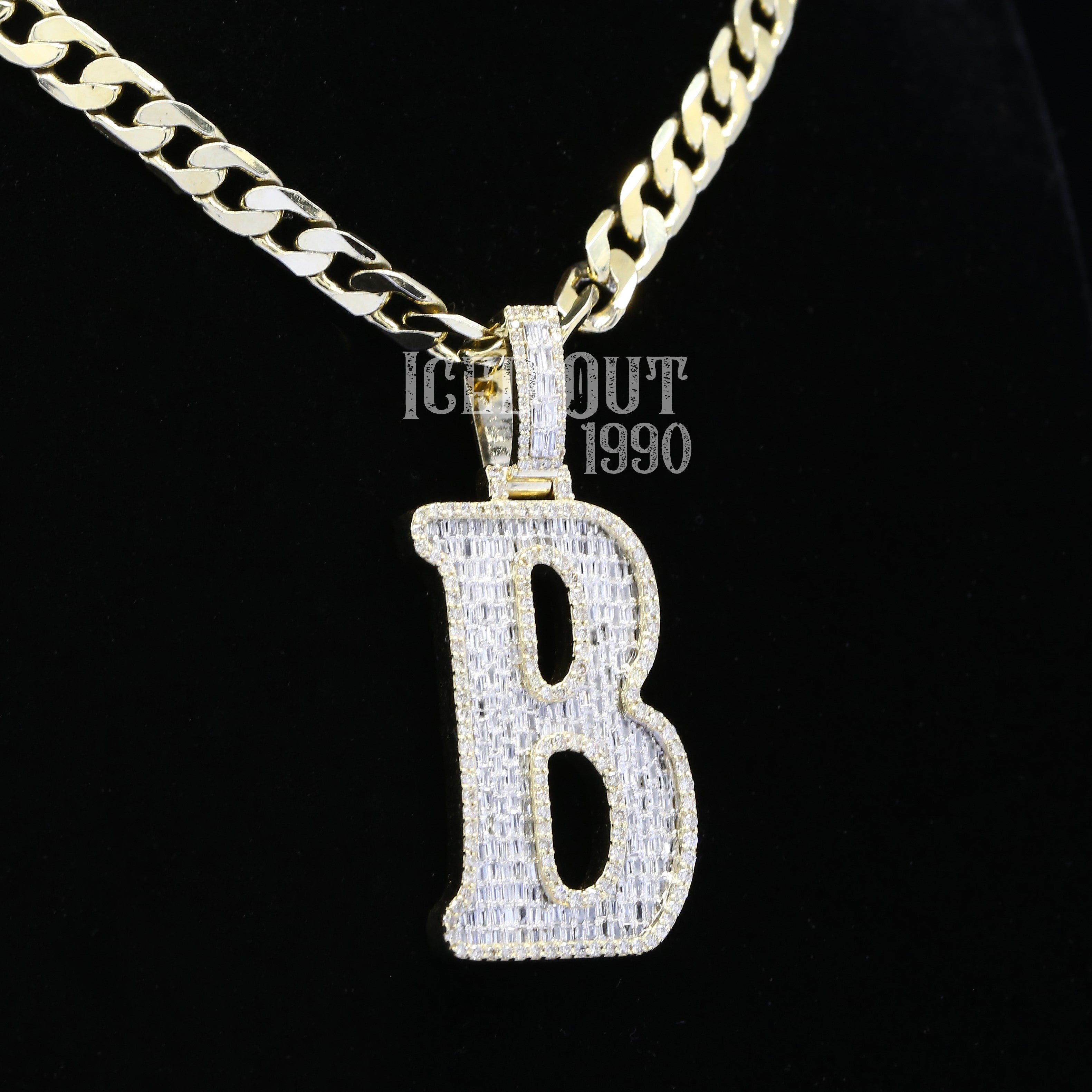 4.08 Carat B Initial Round And Baguette Shape Moissanite Diamond Totally Iced Out Stylish Hip Hop Pendant