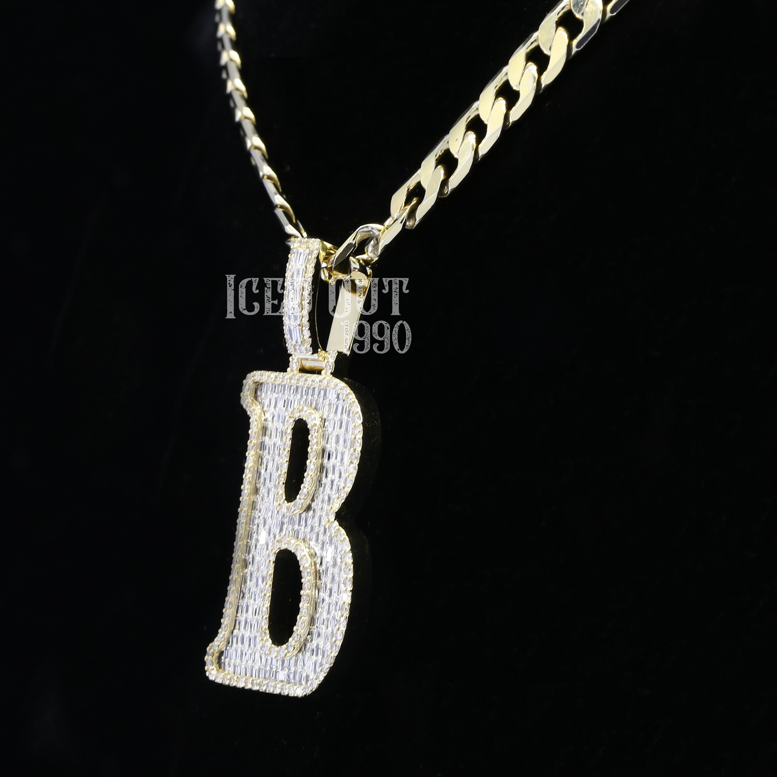 4.08 Carat B Initial Round And Baguette Shape Moissanite Diamond Totally Iced Out Stylish Hip Hop Pendant