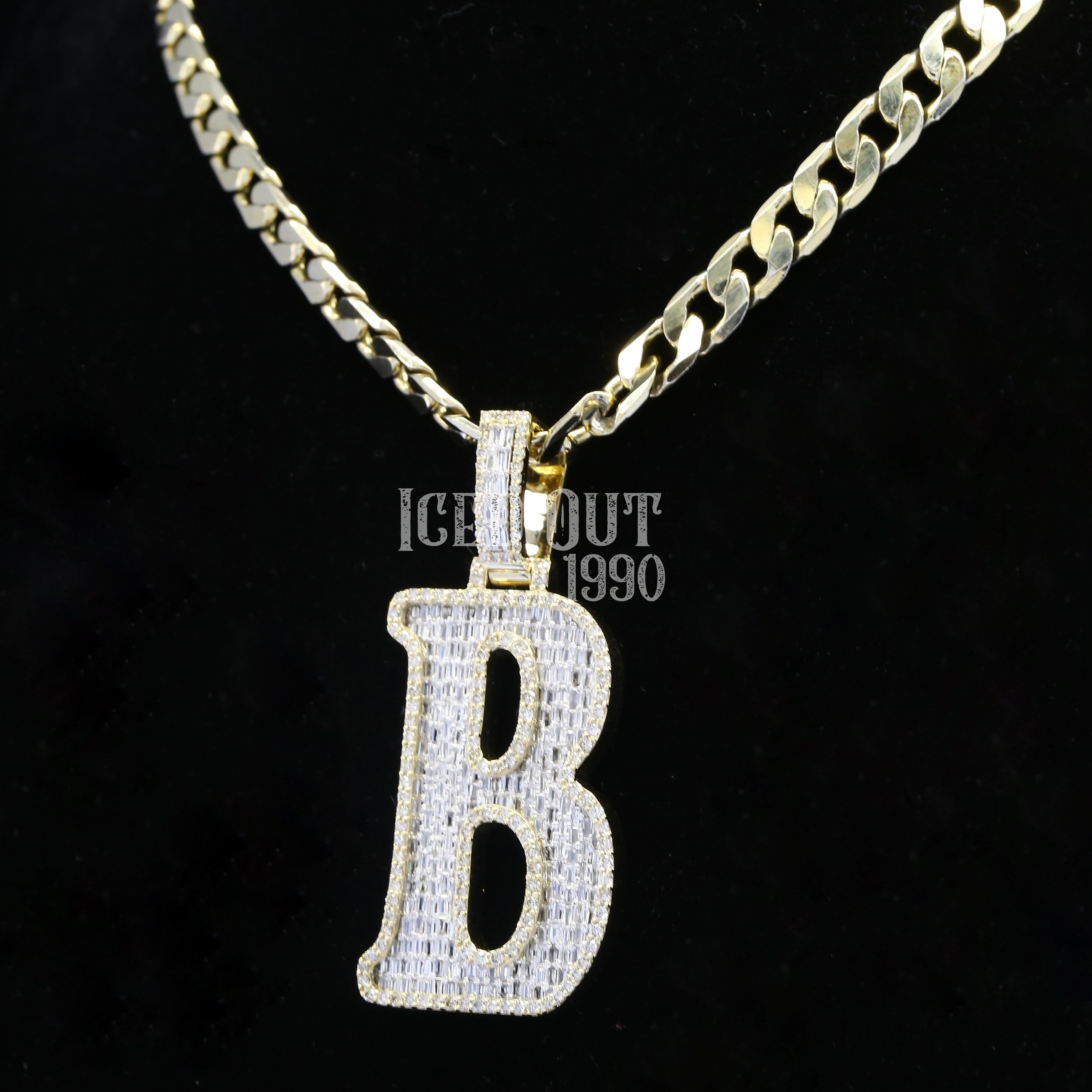 4.08 Carat B Initial Round And Baguette Shape Moissanite Diamond Totally Iced Out Stylish Hip Hop Pendant