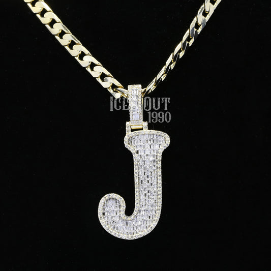 3.31 Carat J Initial Round And Baguette Cut Moissanite Diamond Totally Iced Out Stylish Hip Hop Pendant