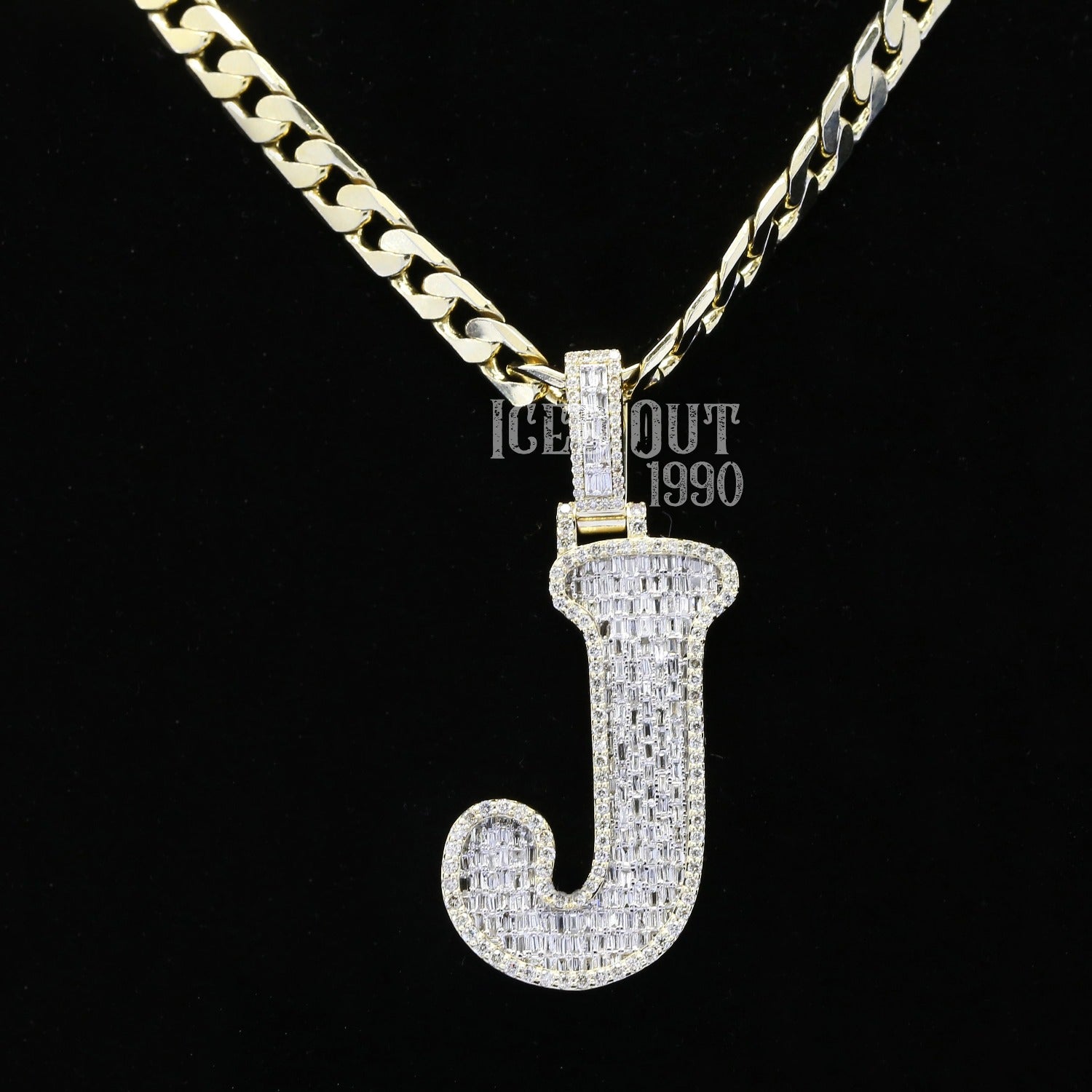 Baguette And Round Cut Moissanite Initial Letter "J" Hip Hop Pendant