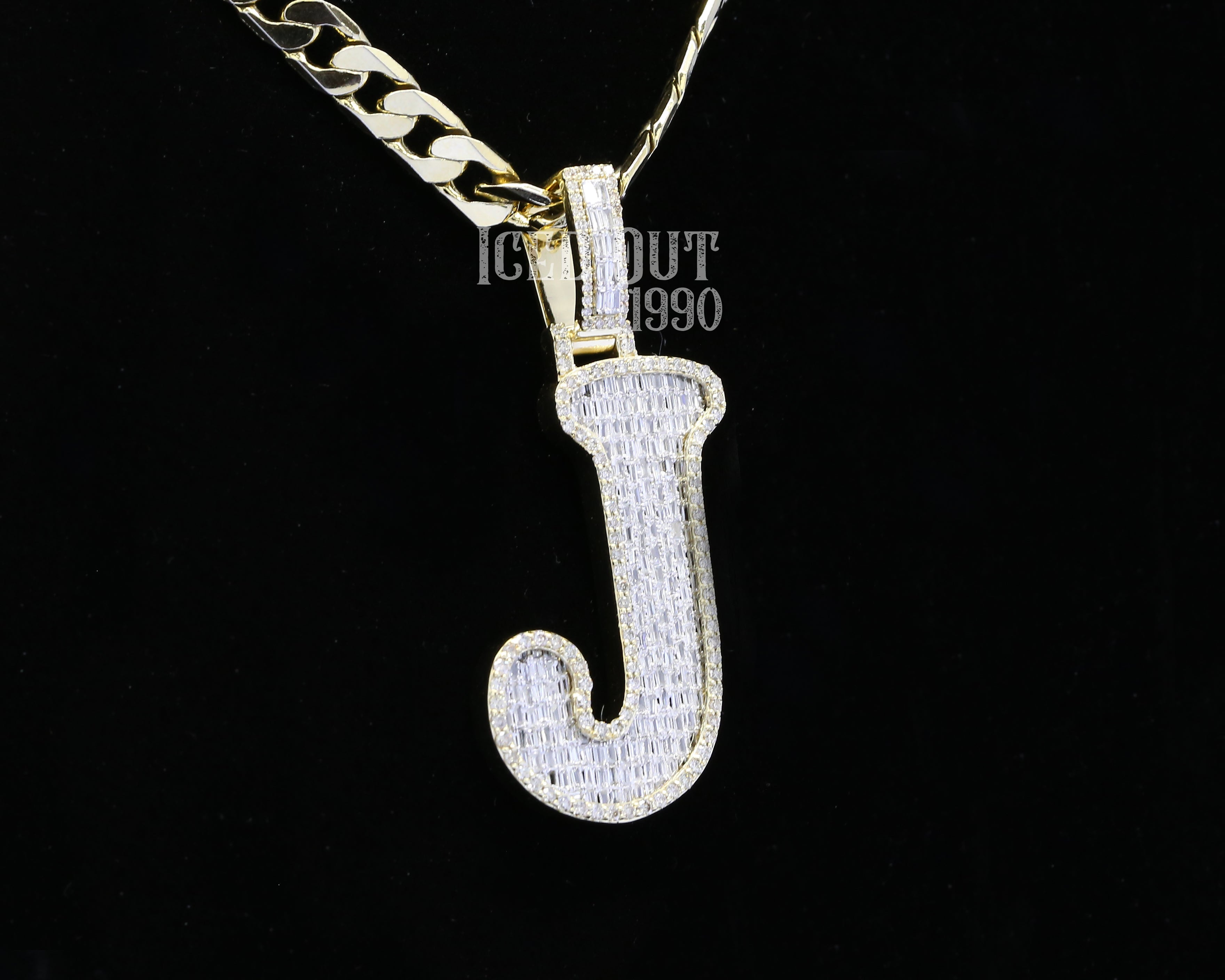 Baguette And Round Cut Moissanite Initial Letter "J" Hip Hop Pendant