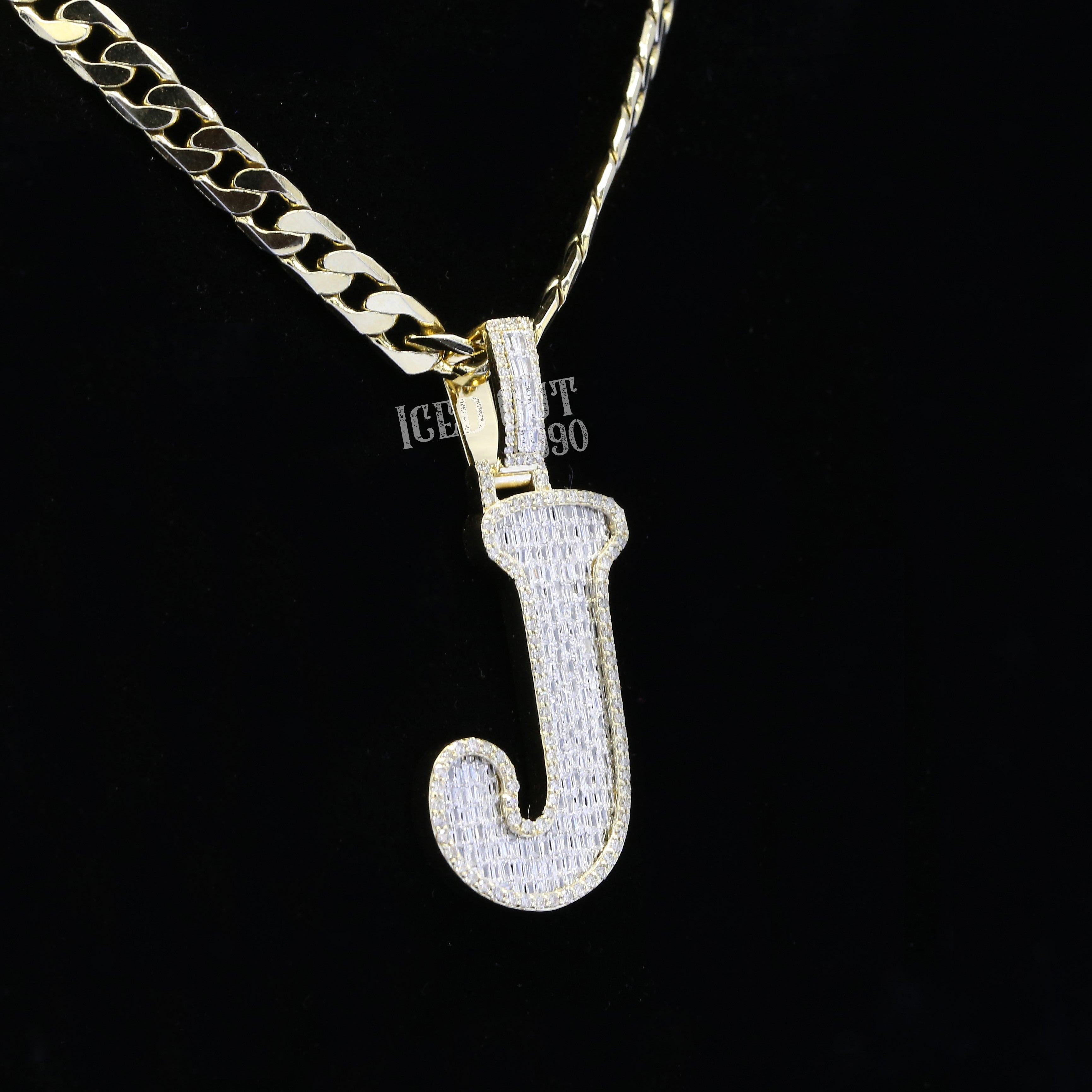 3.31 Carat J Initial Round And Baguette Cut Moissanite Diamond Totally Iced Out Stylish Hip Hop Pendant