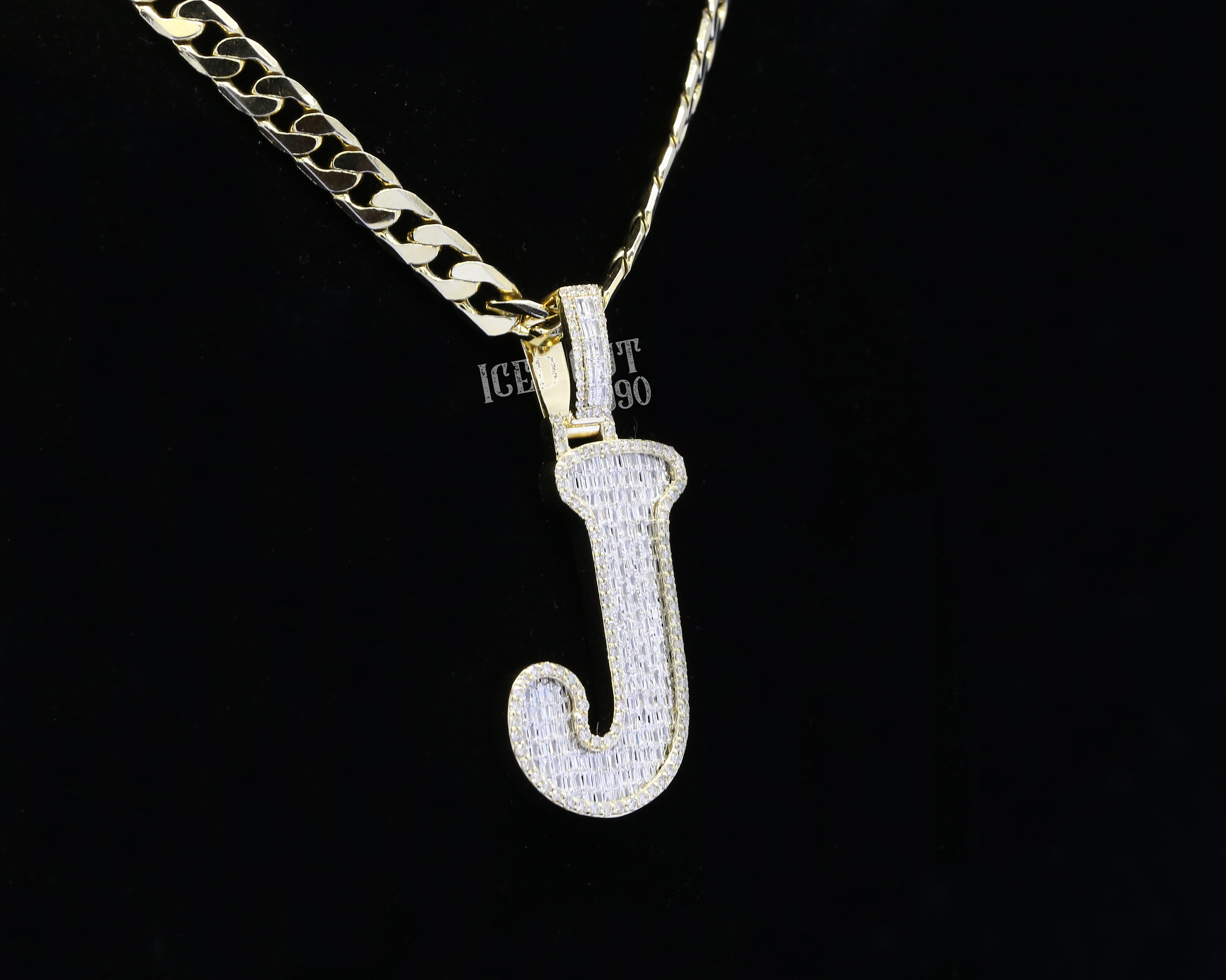 Baguette And Round Cut Moissanite Initial Letter "J" Hip Hop Pendant