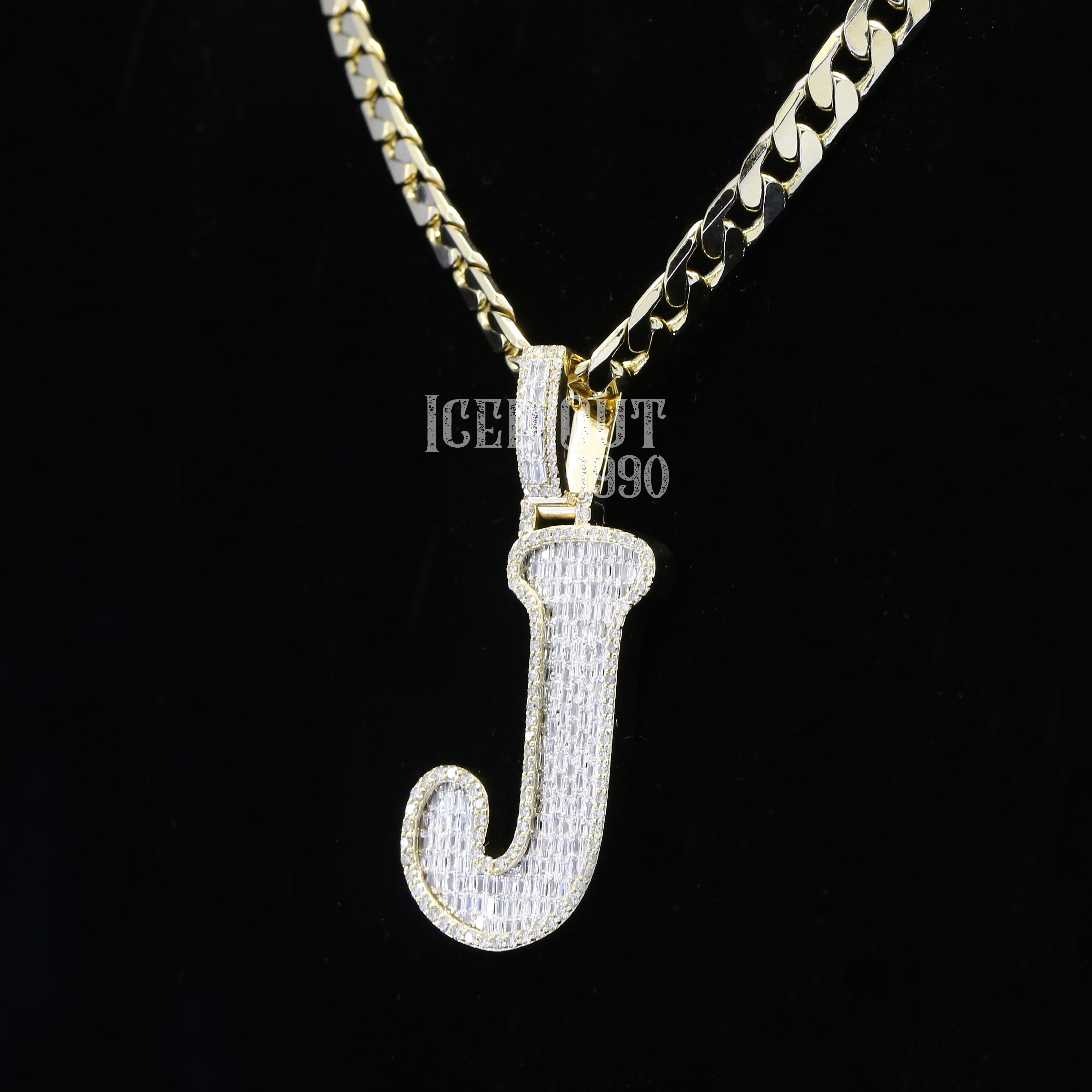 3.31 Carat J Initial Round And Baguette Cut Moissanite Diamond Totally Iced Out Stylish Hip Hop Pendant