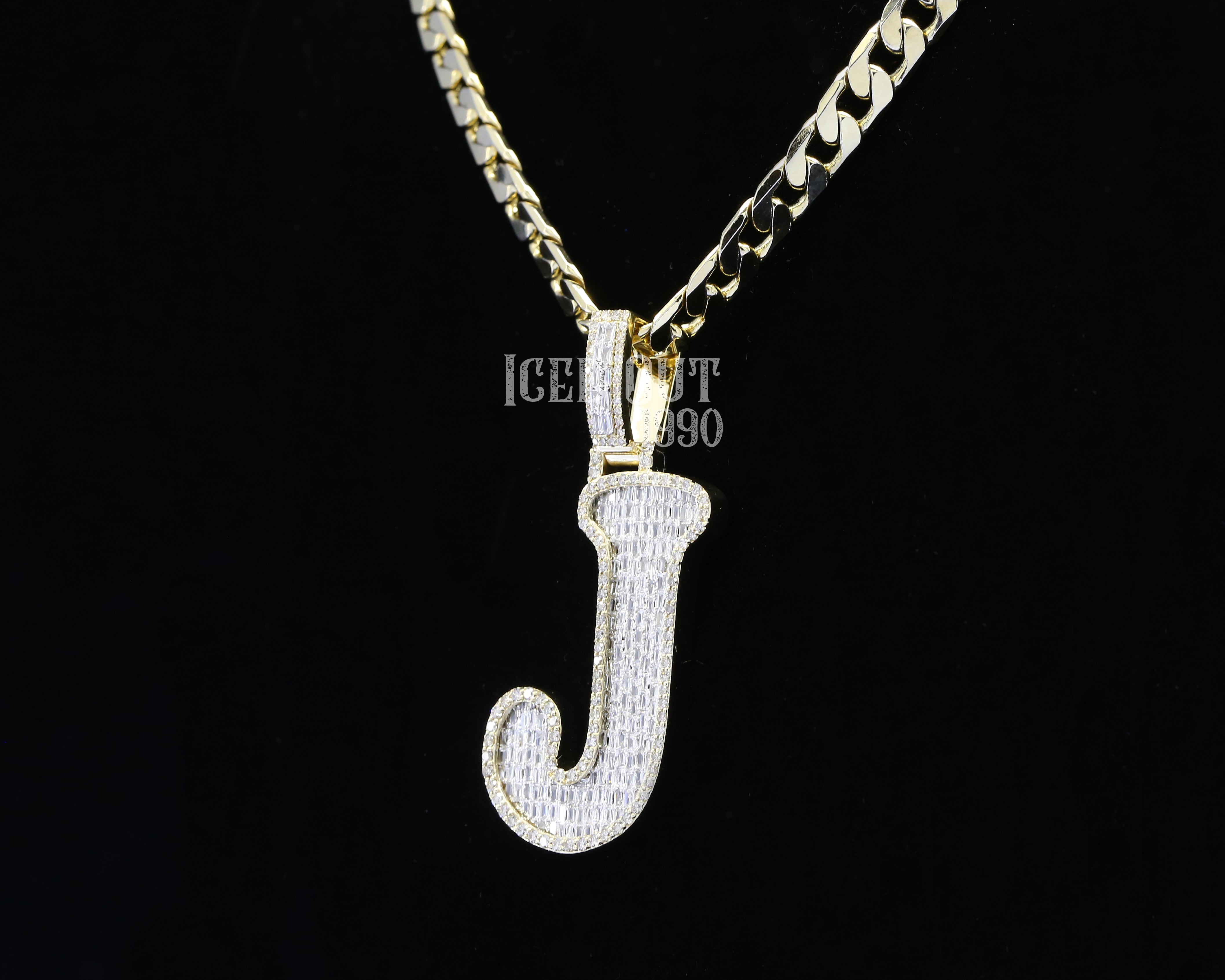 Baguette And Round Cut Moissanite Initial Letter "J" Hip Hop Pendant