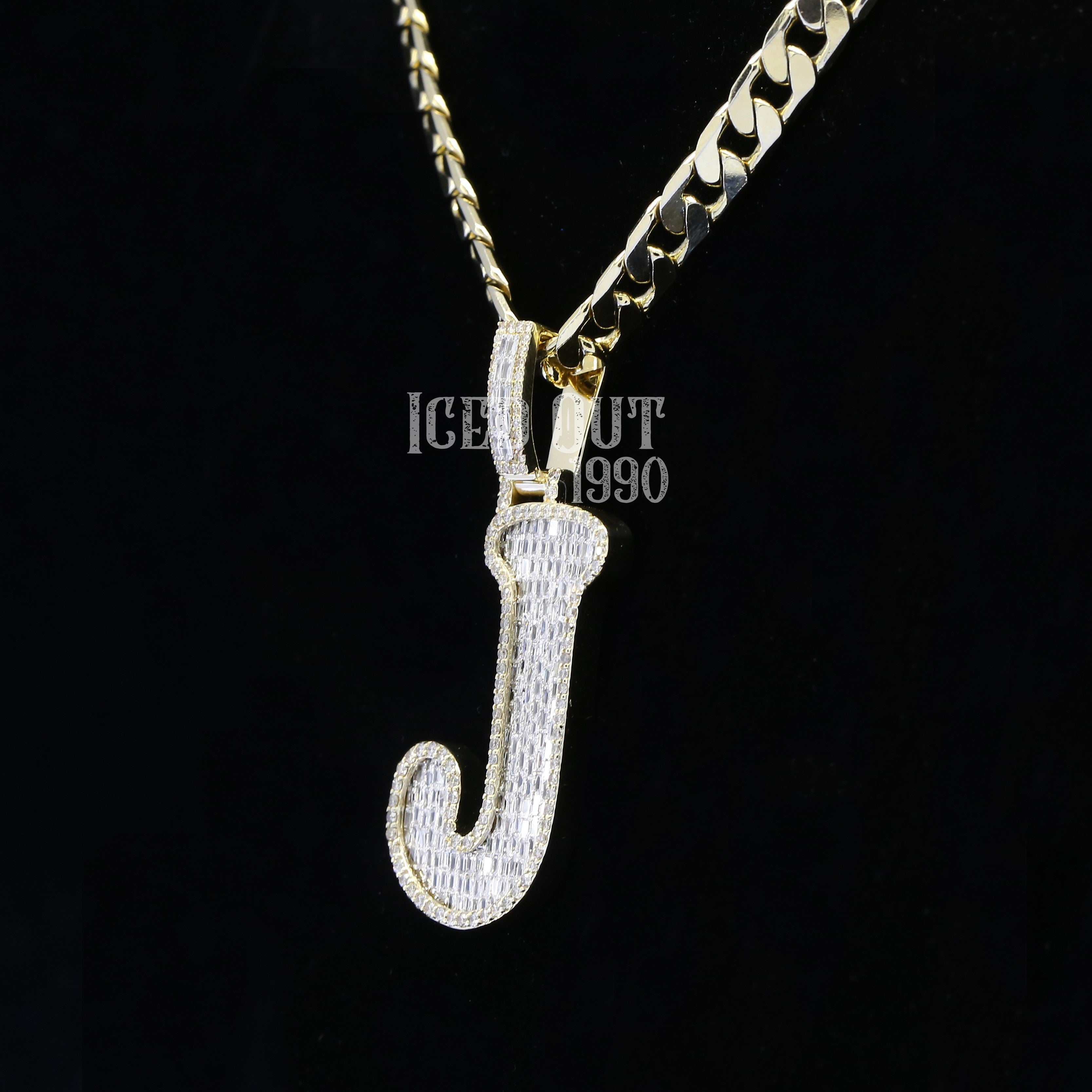 3.31 Carat J Initial Round And Baguette Cut Moissanite Diamond Totally Iced Out Stylish Hip Hop Pendant