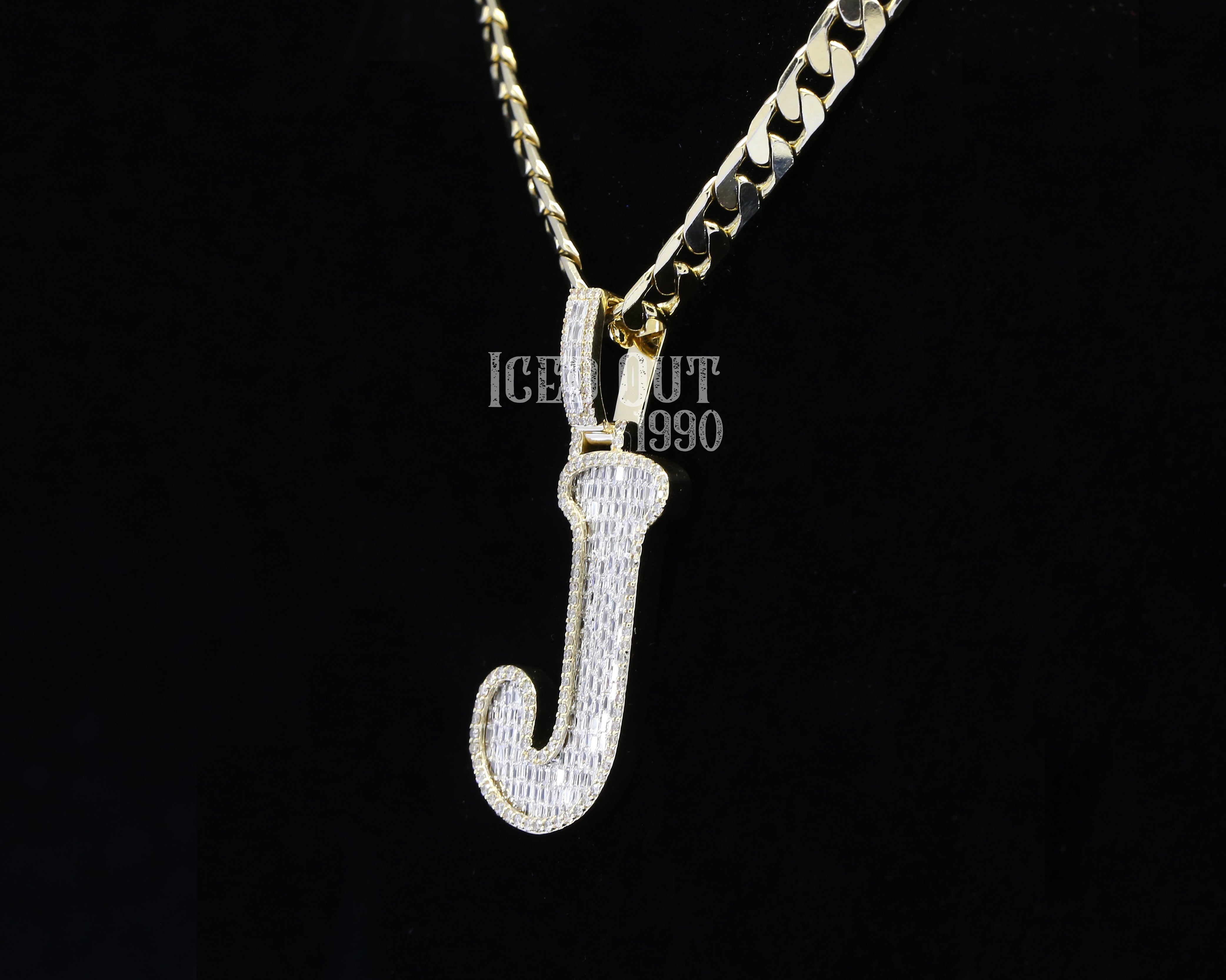 Baguette And Round Cut Moissanite Initial Letter "J" Hip Hop Pendant