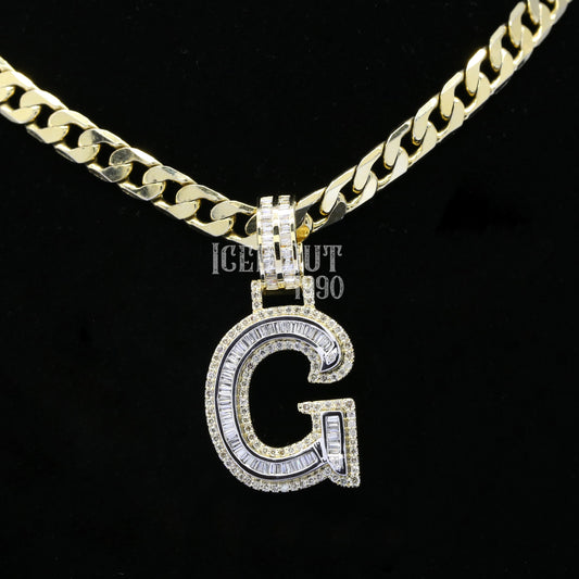 1.73 Carat G Initial Alphabet Round And Baguette Shape Moissanite Diamond Totally Iced Out Stylish Hip Hop Pendant