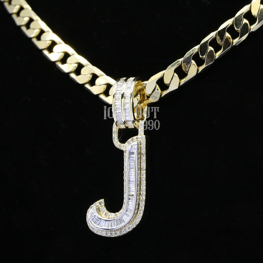 1.24 Carat J Initial Alphabet Round And Baguette Cut Moissanite Diamond Totally Iced Out Stylish Hip Hop Pendant