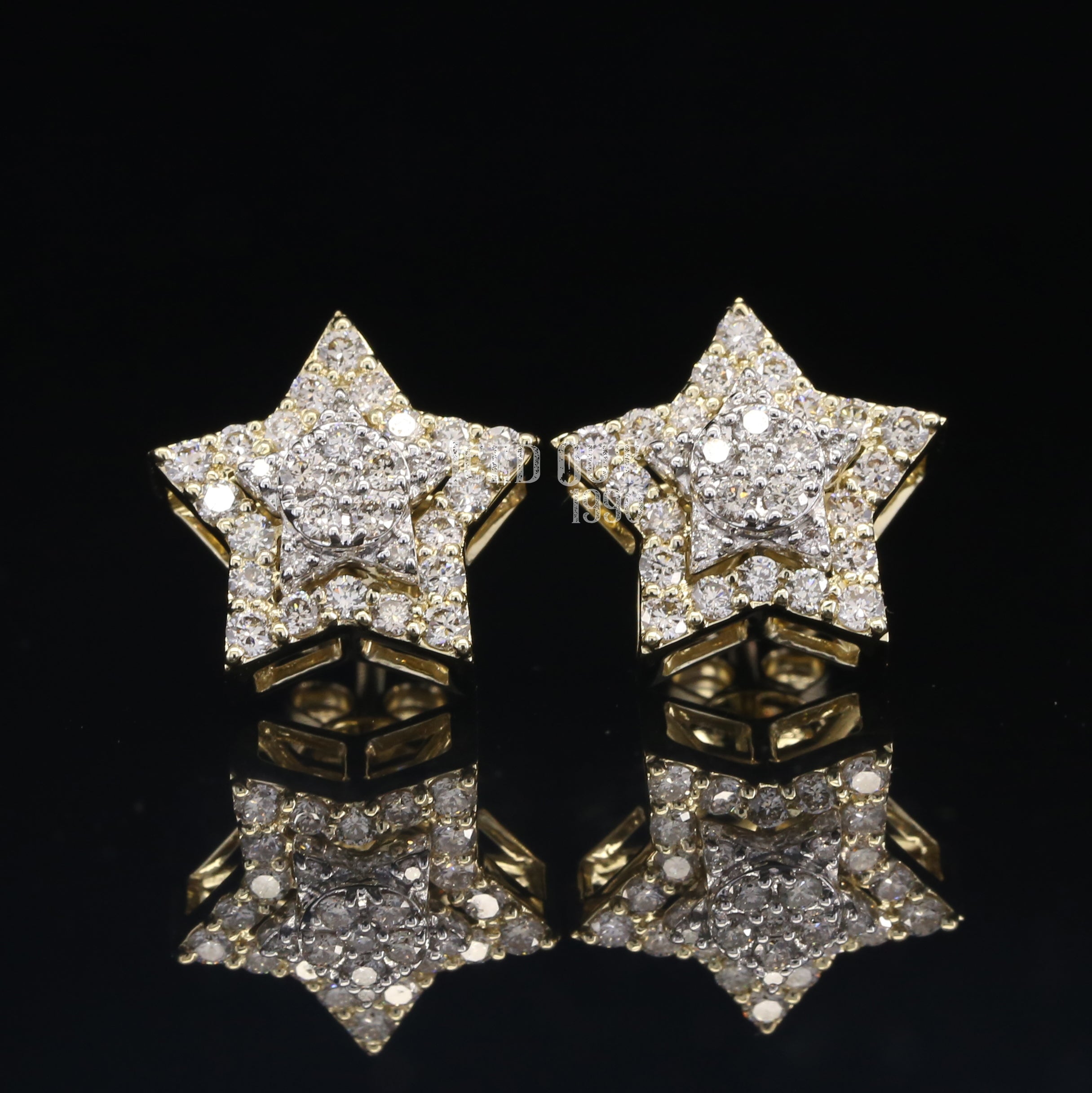 1 Carat Round Shape Moissanite Hip Hop Style Rockstar Two Tone Stud Unisex Earring