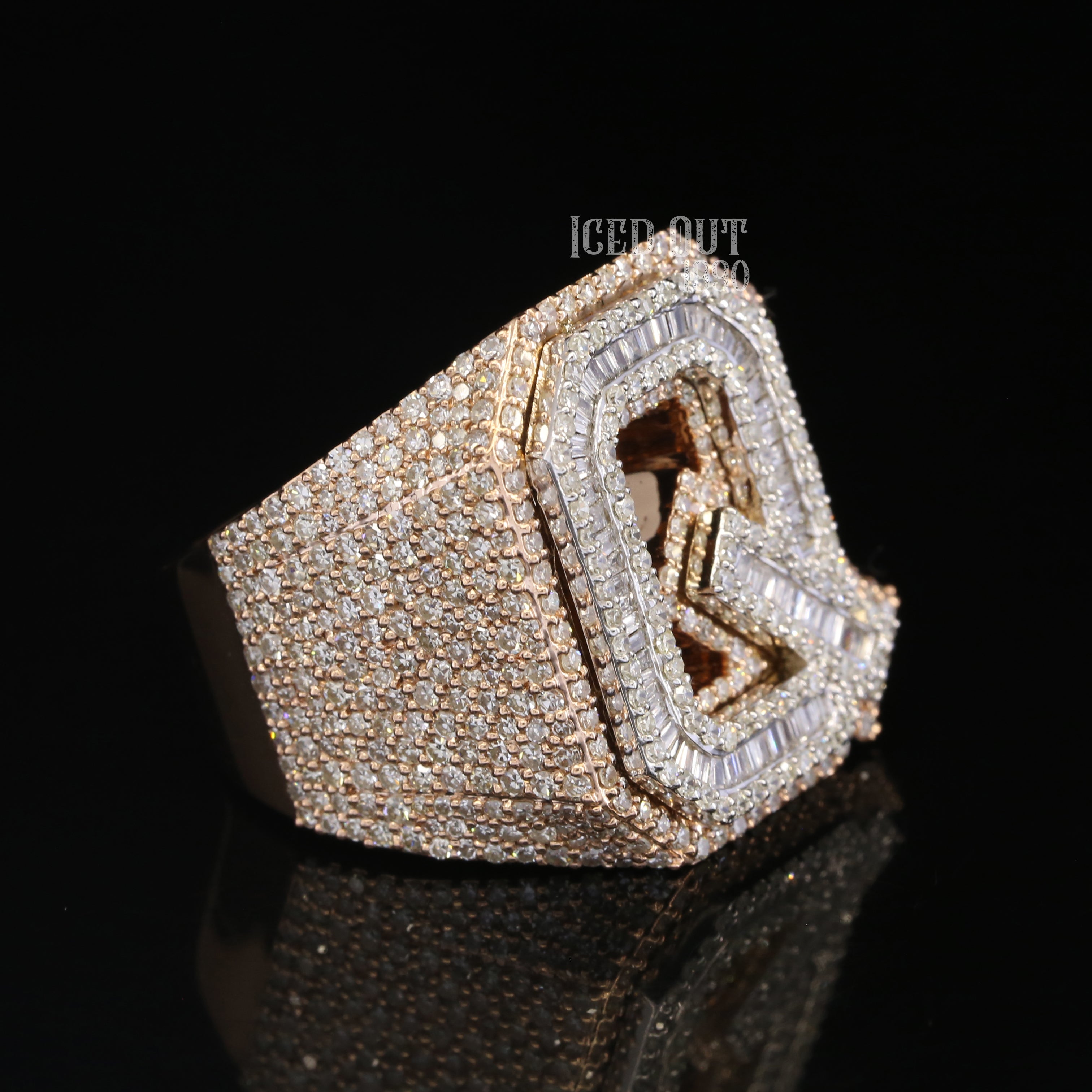 3.81 Iced Out Round And Baguette Shape Moissanite Diamond Hip Hop Ring For Women And Men