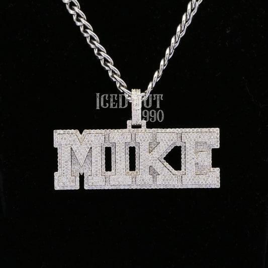 Round Cut Moissanite Nameplate "MIKE" Hip Hop Pendant