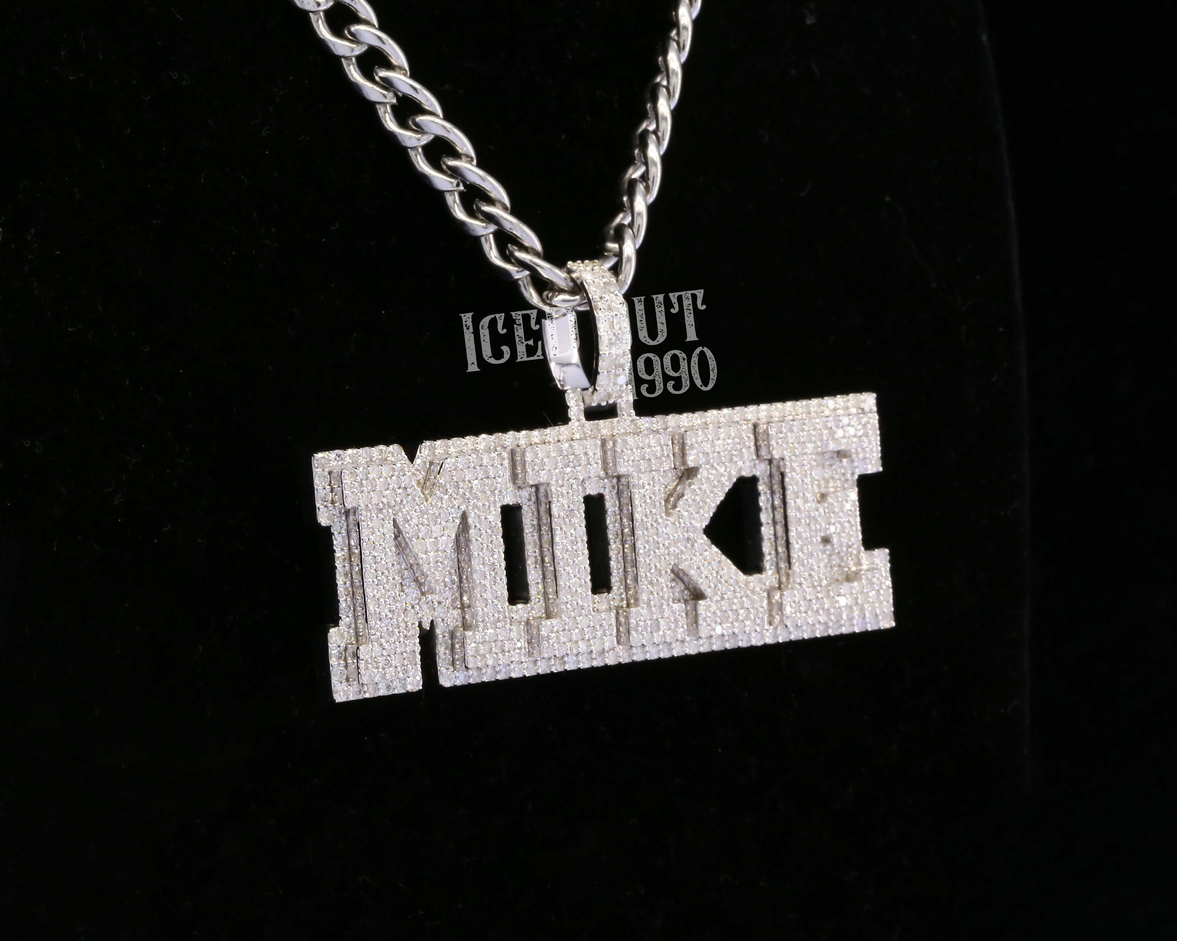 Round Cut Moissanite Nameplate "MIKE" Hip Hop Pendant